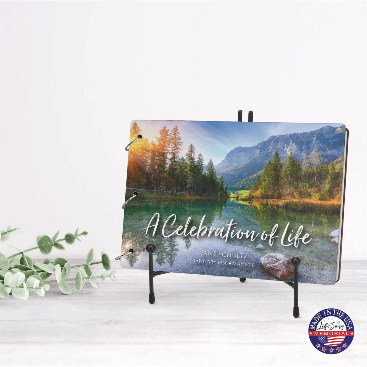 Personalized Celebration Of Life Funeral Guest Books For Memorial Services Registry With Wooden Cover - A Celebration Of Life - LifeSong Milestones