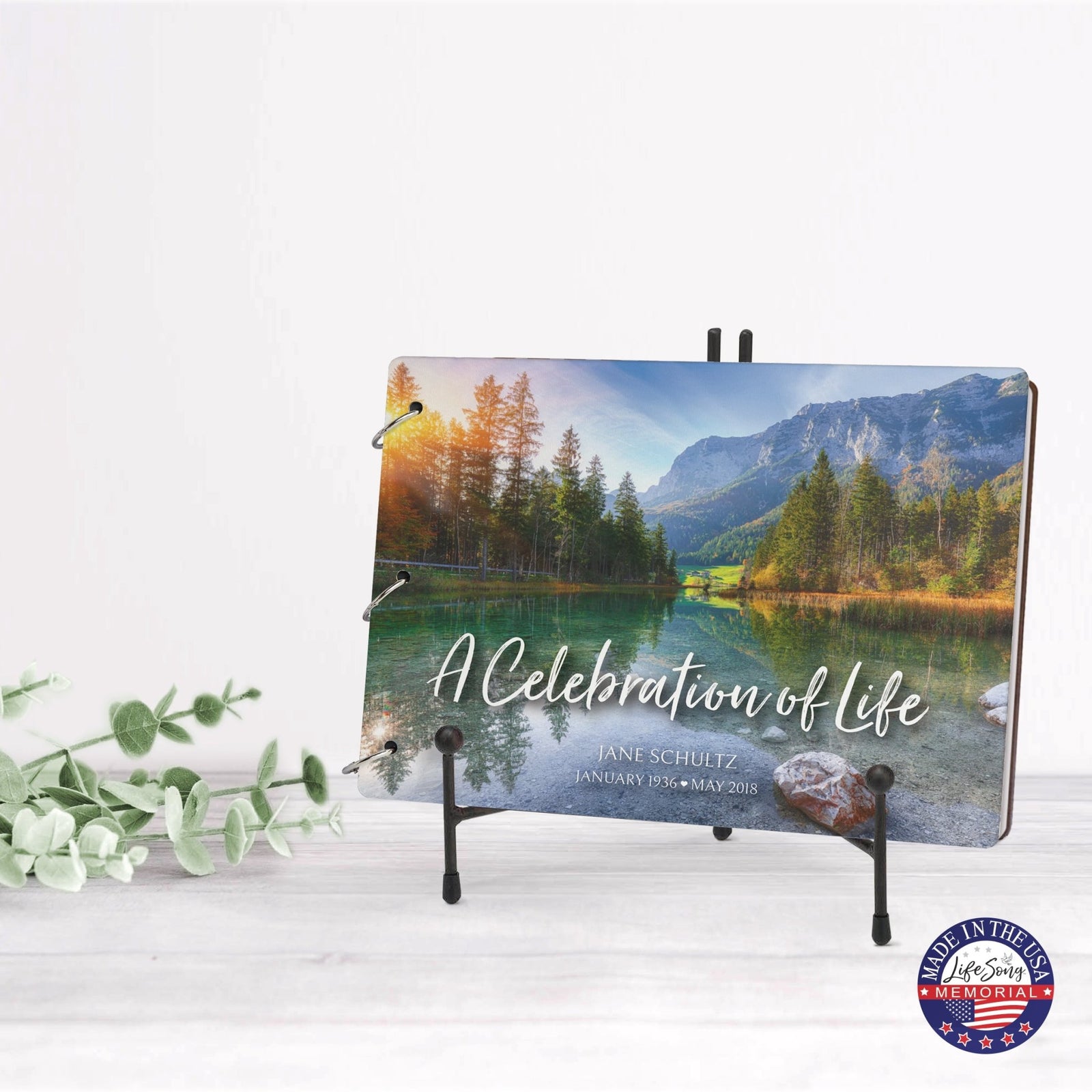 Personalized Celebration Of Life Funeral Guest Books For Memorial Services Registry With Wooden Cover - A Celebration Of Life - LifeSong Milestones