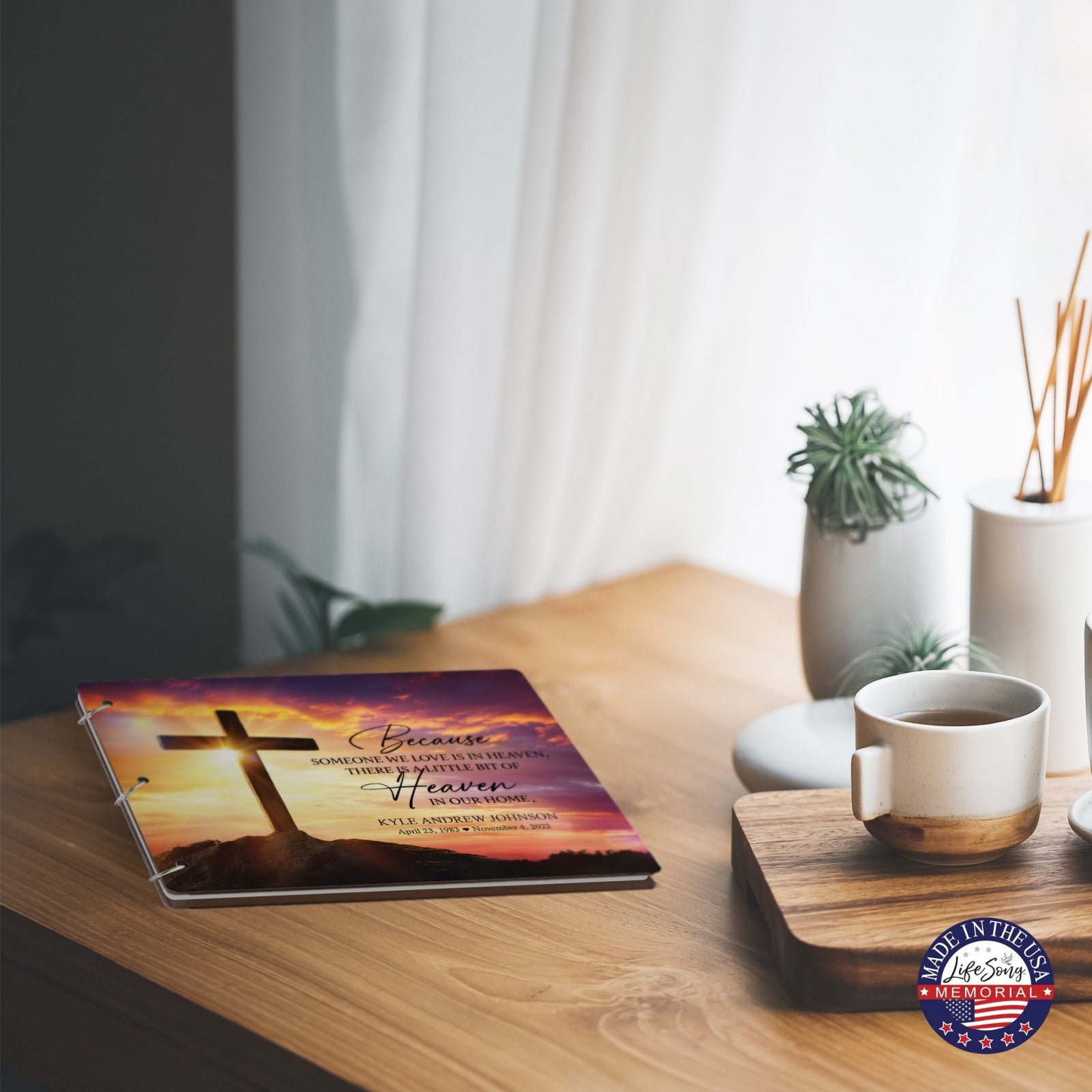 Personalized Celebration Of Life Funeral Guest Books For Memorial Services Registry With Wooden Cover - Because Someone We Love - LifeSong Milestones