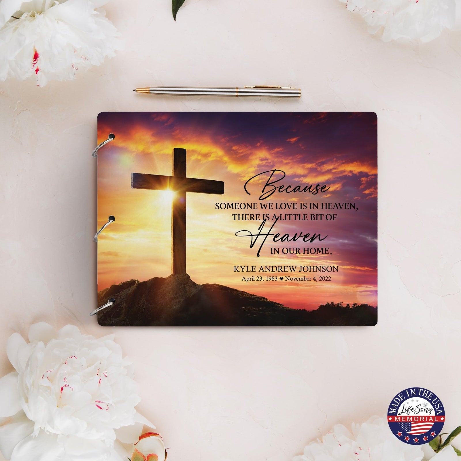 Personalized Celebration Of Life Funeral Guest Books For Memorial Services Registry With Wooden Cover - Because Someone We Love - LifeSong Milestones