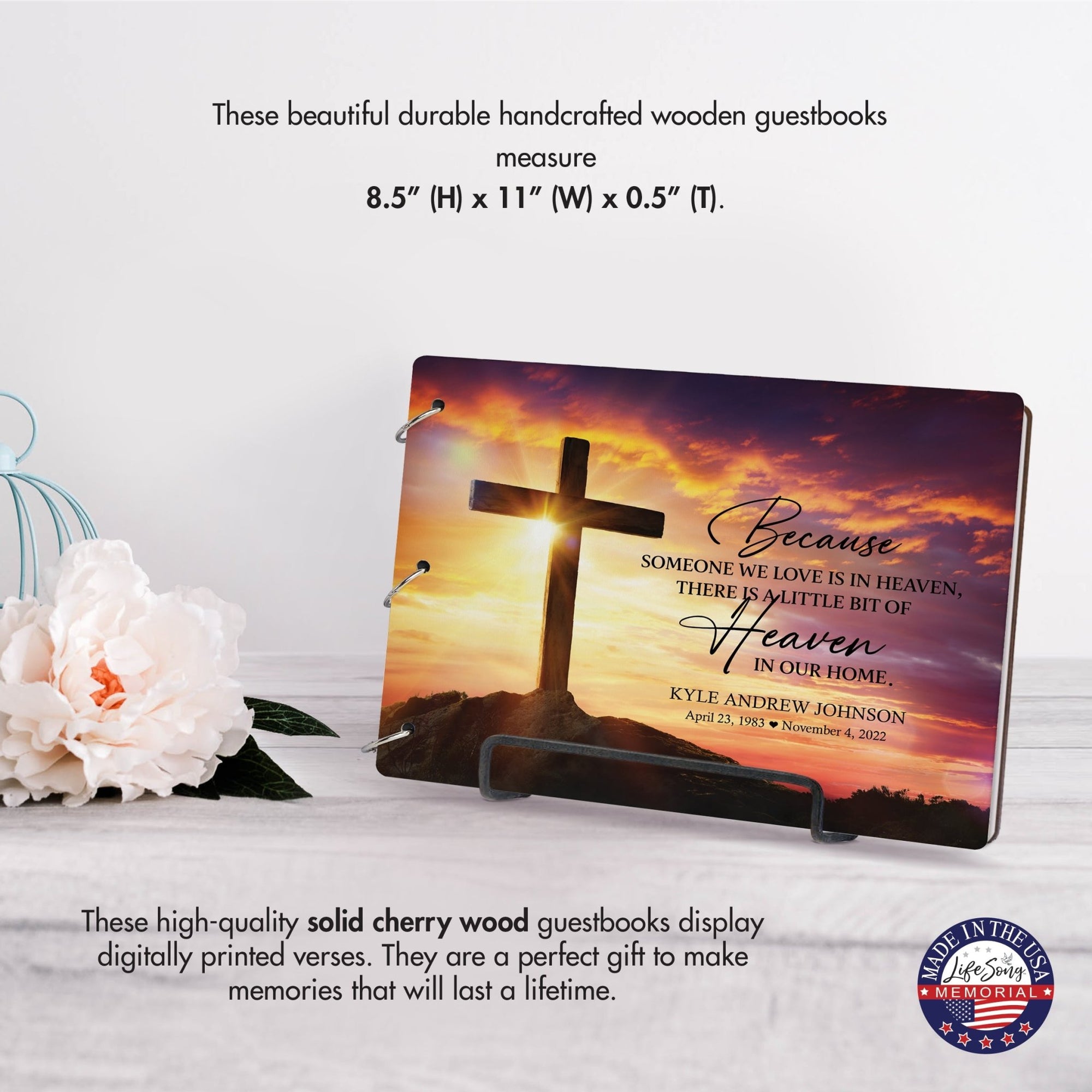 Personalized Celebration Of Life Funeral Guest Books For Memorial Services Registry With Wooden Cover - Because Someone We Love - LifeSong Milestones