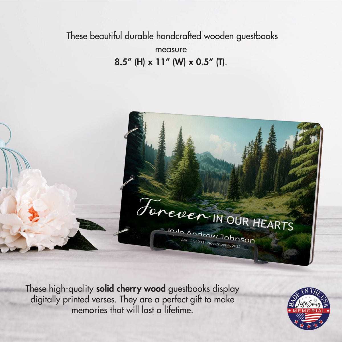 Personalized Celebration Of Life Funeral Guest Books For Memorial Services Registry With Wooden Cover - Forever In Our Hearts - LifeSong Milestones