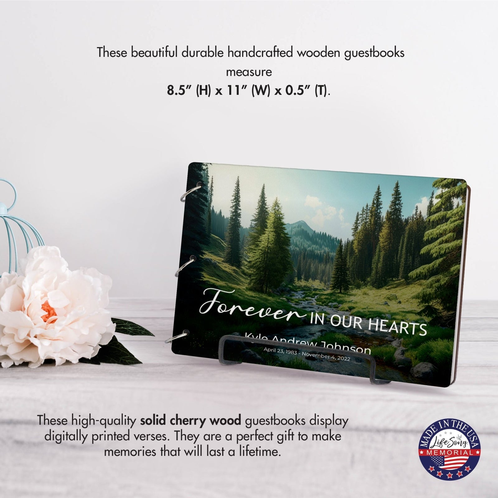 Personalized Celebration Of Life Funeral Guest Books For Memorial Services Registry With Wooden Cover - Forever In Our Hearts - LifeSong Milestones