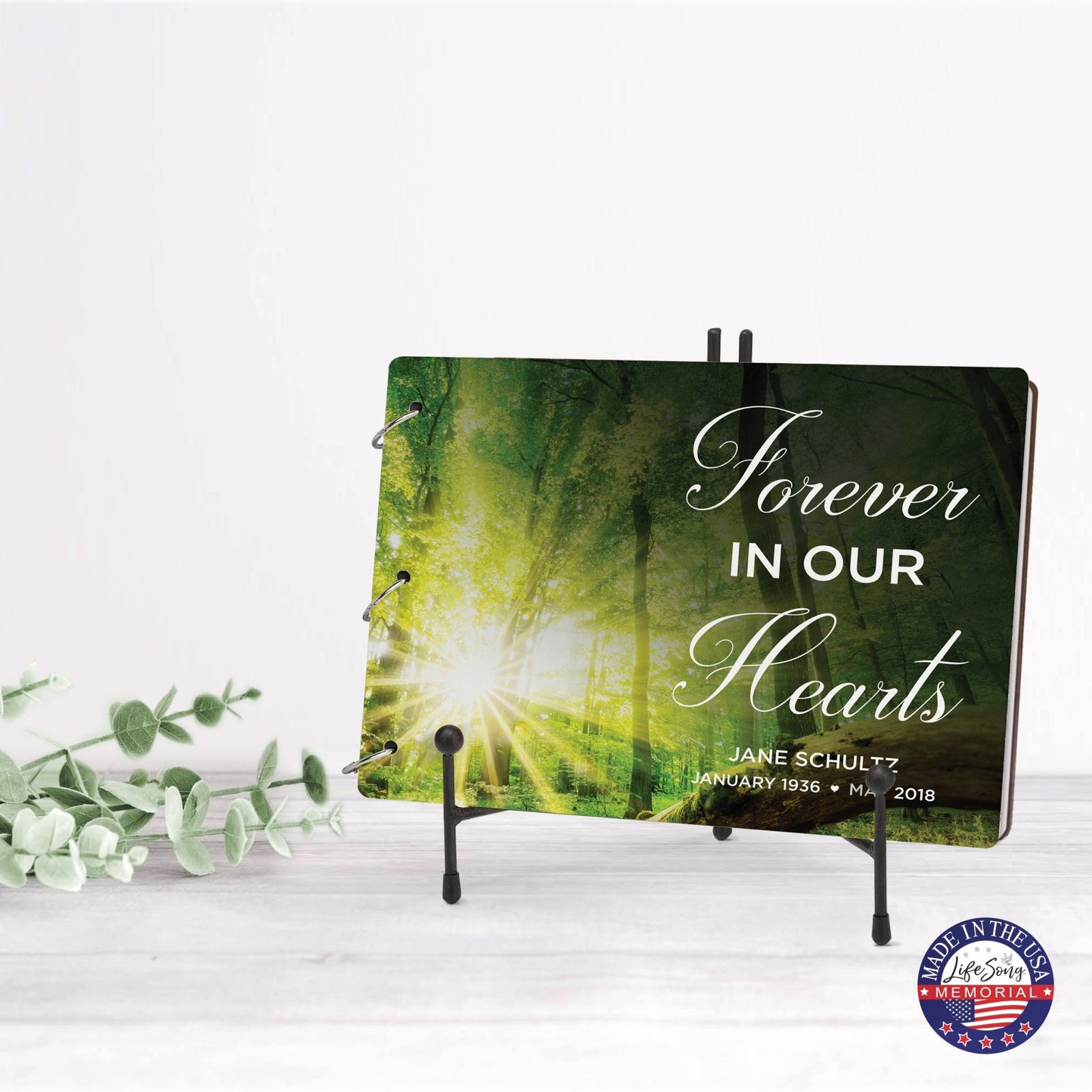 Personalized Celebration Of Life Funeral Guest Books For Memorial Services Registry With Wooden Cover - Forever In Our Hearts - LifeSong Milestones