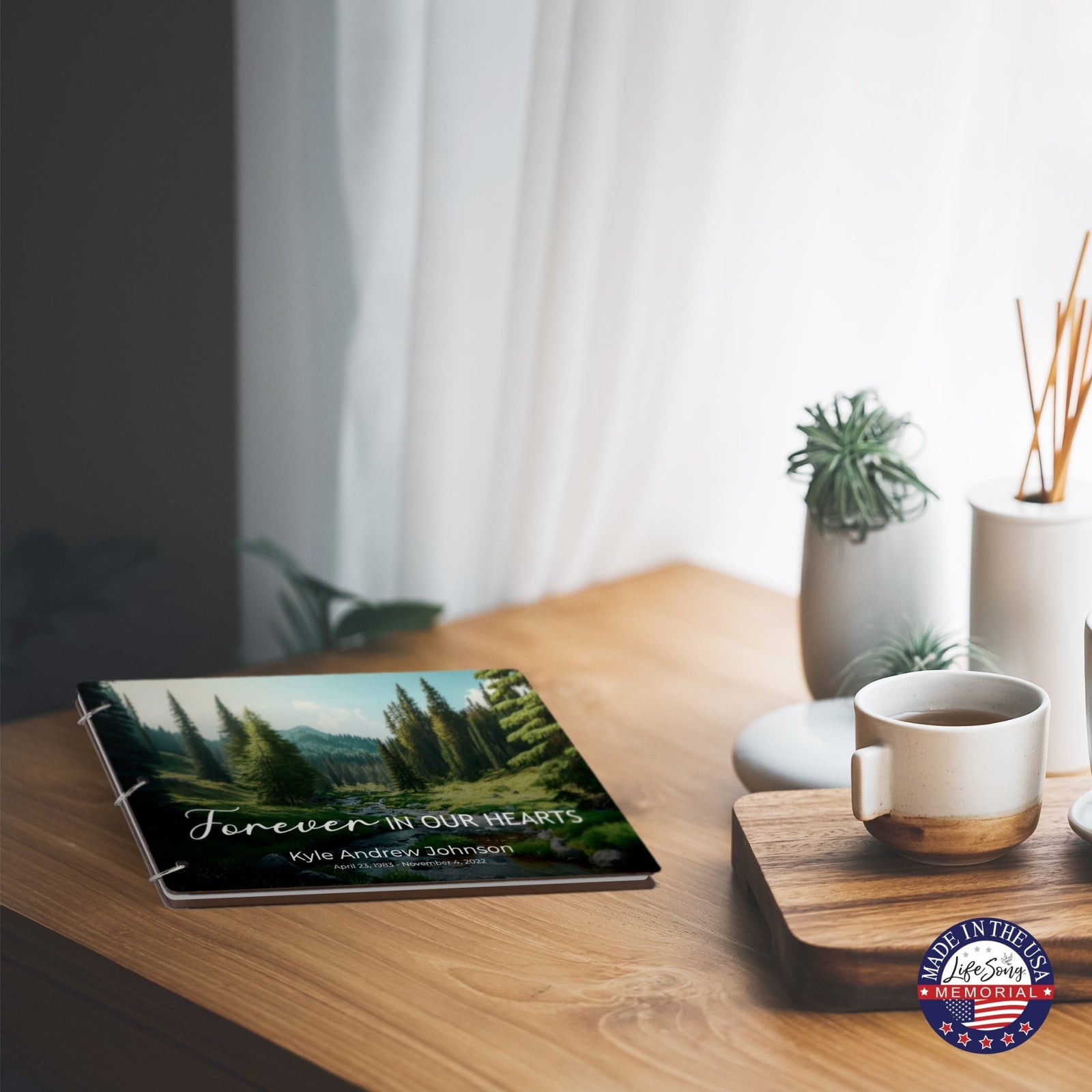 Personalized Celebration Of Life Funeral Guest Books For Memorial Services Registry With Wooden Cover - Forever In Our Hearts - LifeSong Milestones