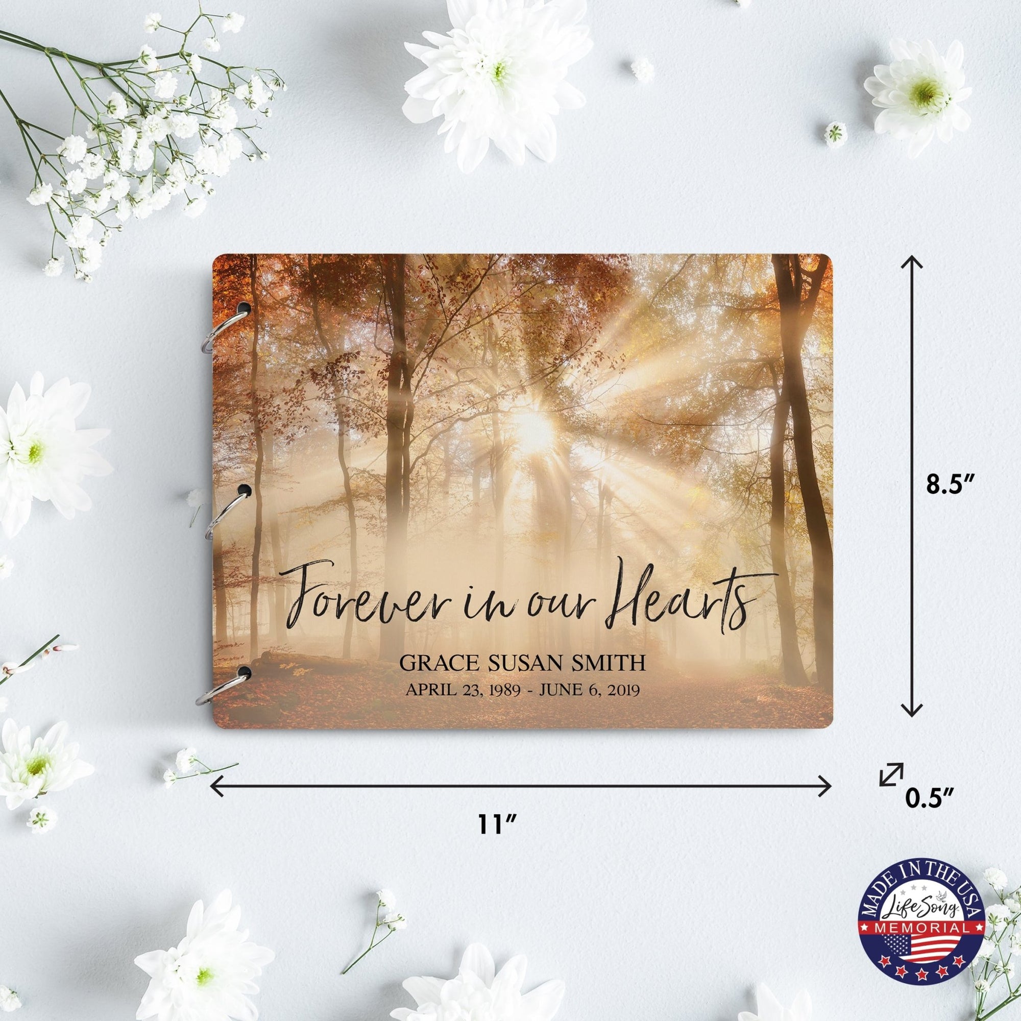 Personalized Celebration Of Life Funeral Guest Books For Memorial Services Registry With Wooden Cover - Forever In Our Hearts - LifeSong Milestones