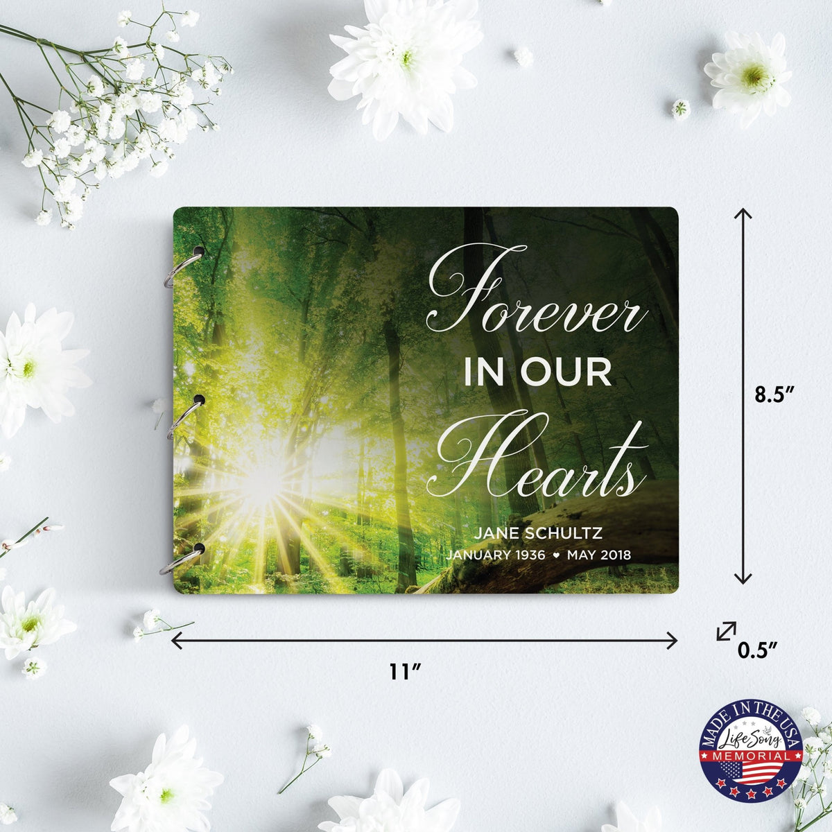 Personalized Celebration Of Life Funeral Guest Books For Memorial Services Registry With Wooden Cover - Forever In Our Hearts - LifeSong Milestones