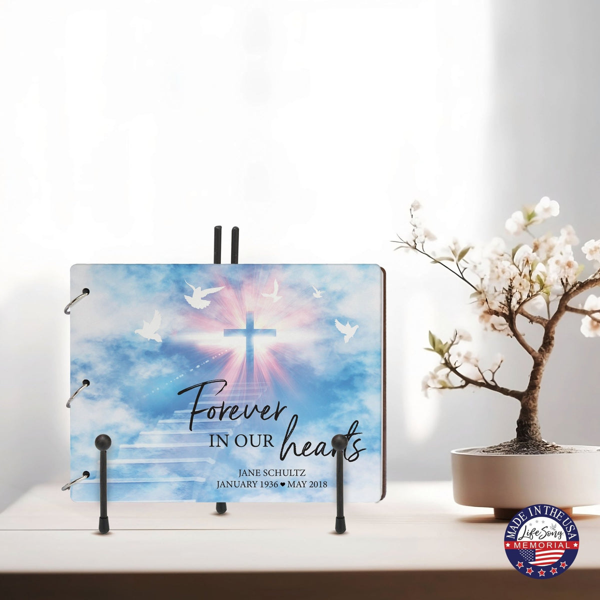 Personalized Celebration Of Life Funeral Guest Books For Memorial Services Registry With Wooden Cover - Forever In Our Hearts - LifeSong Milestones