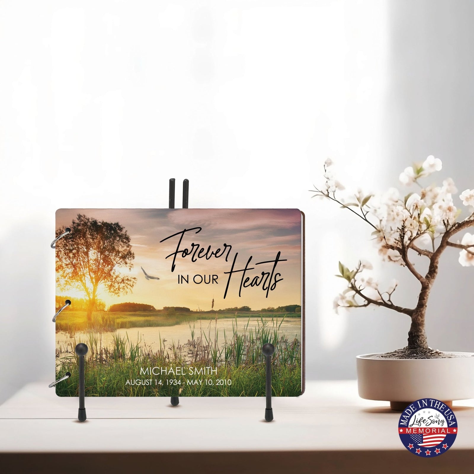 Personalized Celebration Of Life Funeral Guest Books For Memorial Services Registry With Wooden Cover - Forever In Our Hearts - LifeSong Milestones