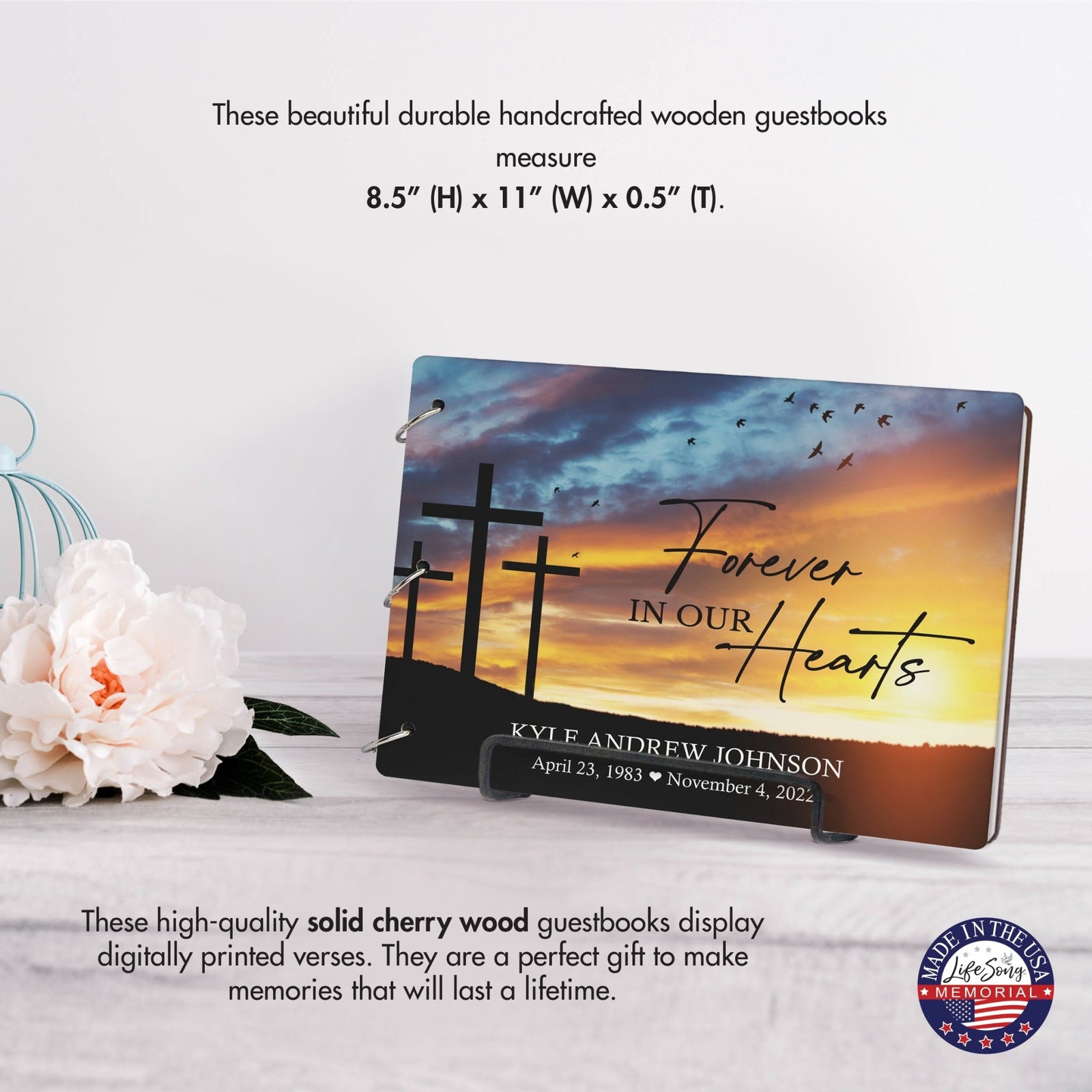 Personalized Celebration Of Life Funeral Guest Books For Memorial Services Registry With Wooden Cover - Forever In Our Hearts - LifeSong Milestones