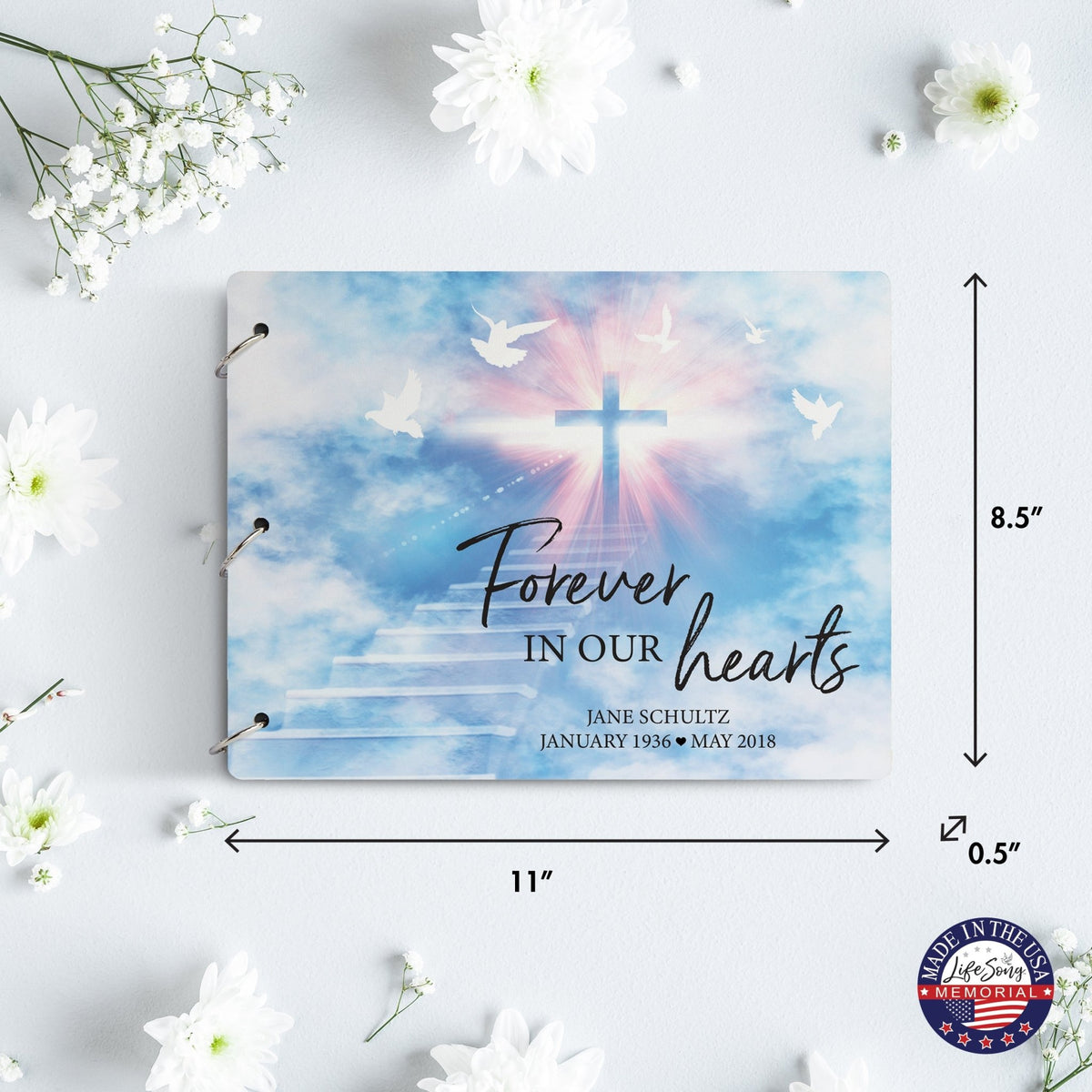 Personalized Celebration Of Life Funeral Guest Books For Memorial Services Registry With Wooden Cover - Forever In Our Hearts - LifeSong Milestones