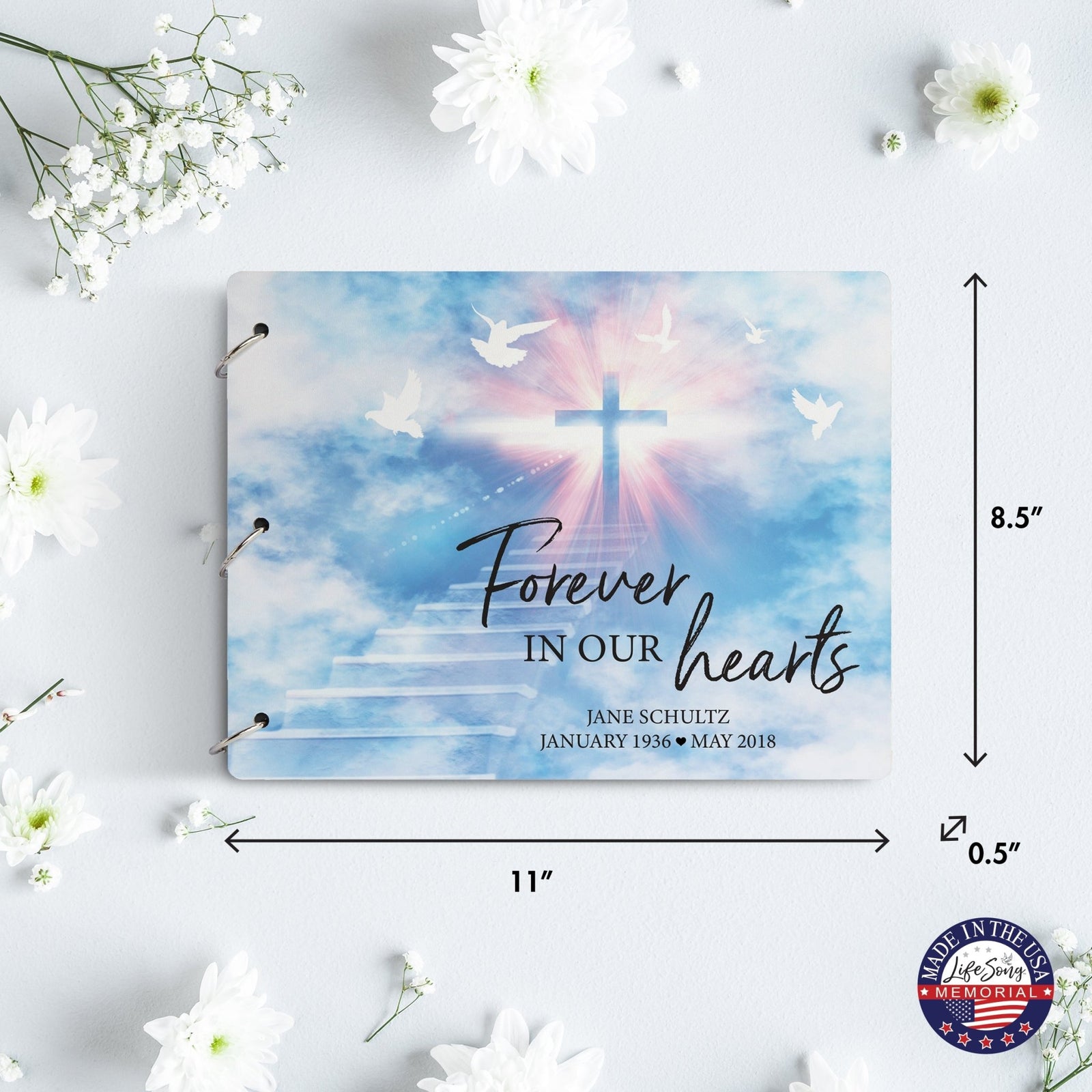 Personalized Celebration Of Life Funeral Guest Books For Memorial Services Registry With Wooden Cover - Forever In Our Hearts - LifeSong Milestones