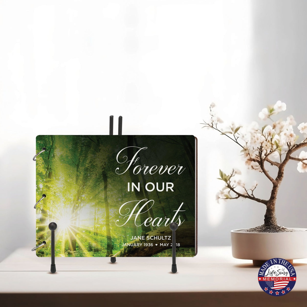 Personalized Celebration Of Life Funeral Guest Books For Memorial Services Registry With Wooden Cover - Forever In Our Hearts - LifeSong Milestones