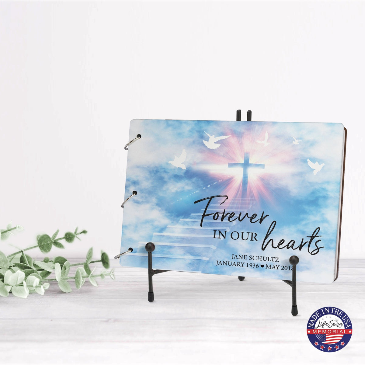 Personalized Celebration Of Life Funeral Guest Books For Memorial Services Registry With Wooden Cover - Forever In Our Hearts - LifeSong Milestones