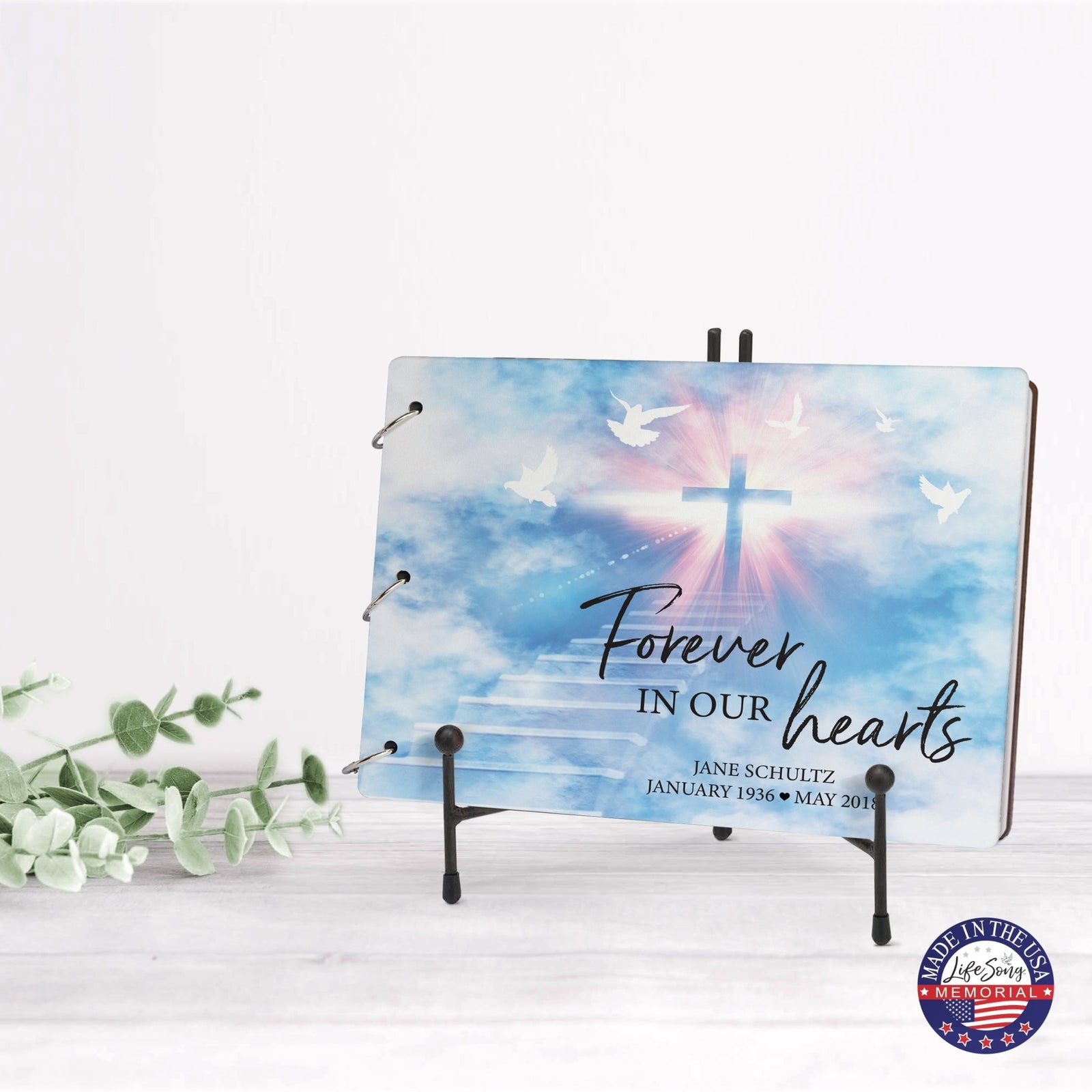 Personalized Celebration Of Life Funeral Guest Books For Memorial Services Registry With Wooden Cover - Forever In Our Hearts - LifeSong Milestones