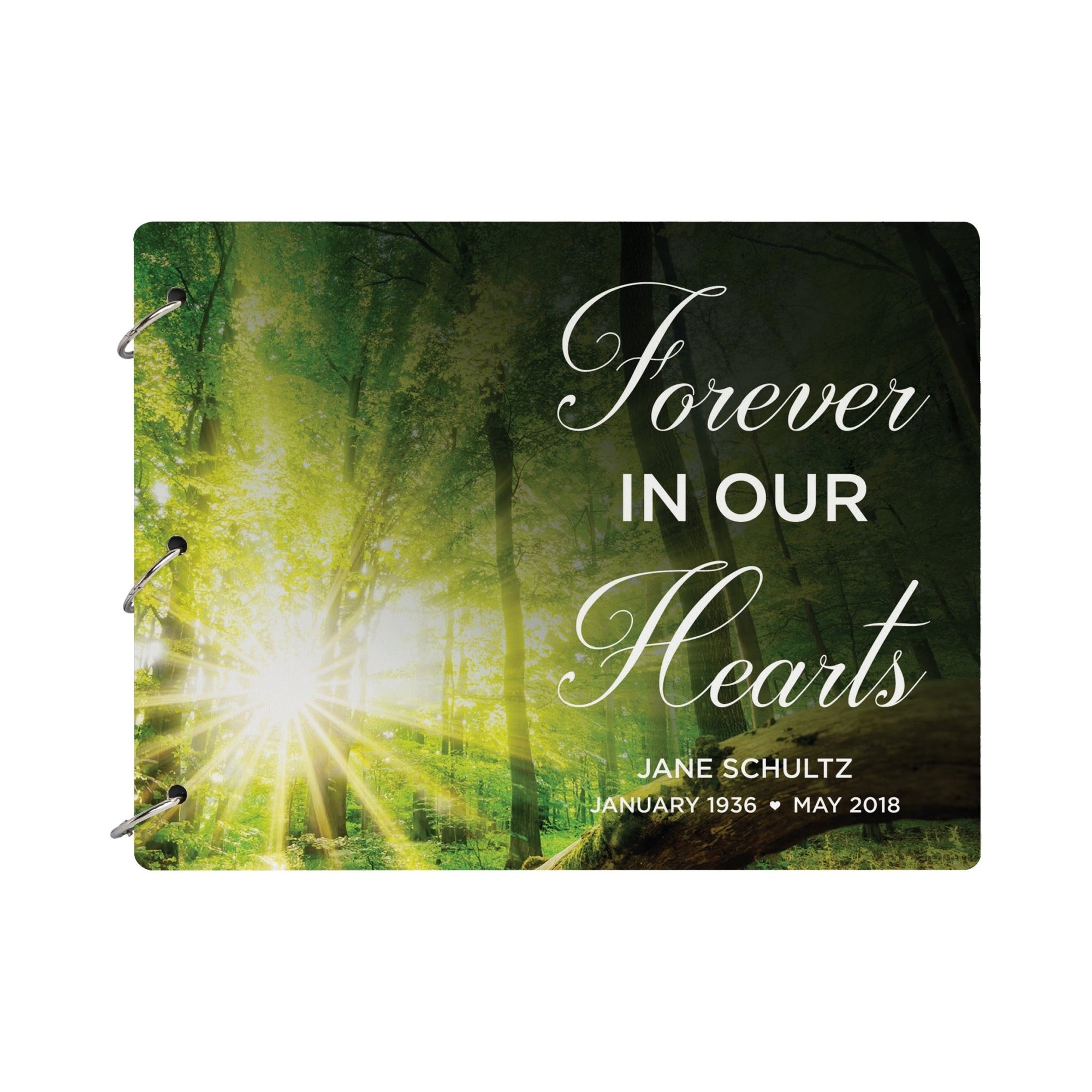 Personalized Celebration Of Life Funeral Guest Books For Memorial Services Registry With Wooden Cover - Forever In Our Hearts - LifeSong Milestones