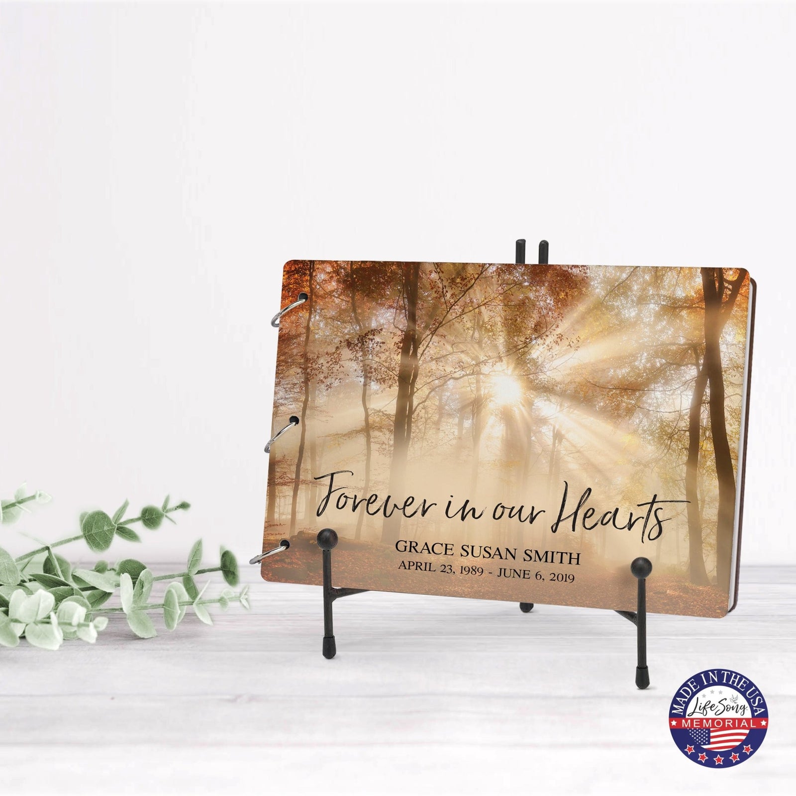 Personalized Celebration Of Life Funeral Guest Books For Memorial Services Registry With Wooden Cover - Forever In Our Hearts - LifeSong Milestones