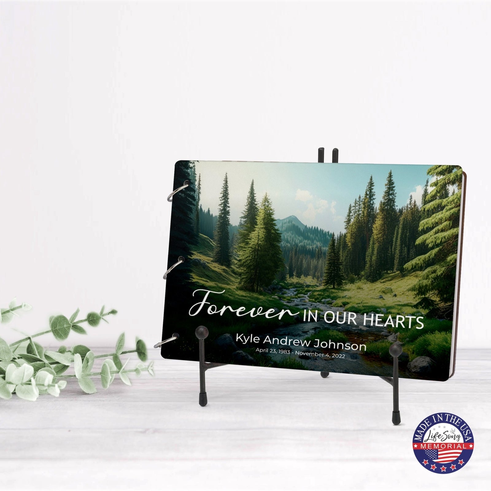 Personalized Celebration Of Life Funeral Guest Books For Memorial Services Registry With Wooden Cover - Forever In Our Hearts - LifeSong Milestones