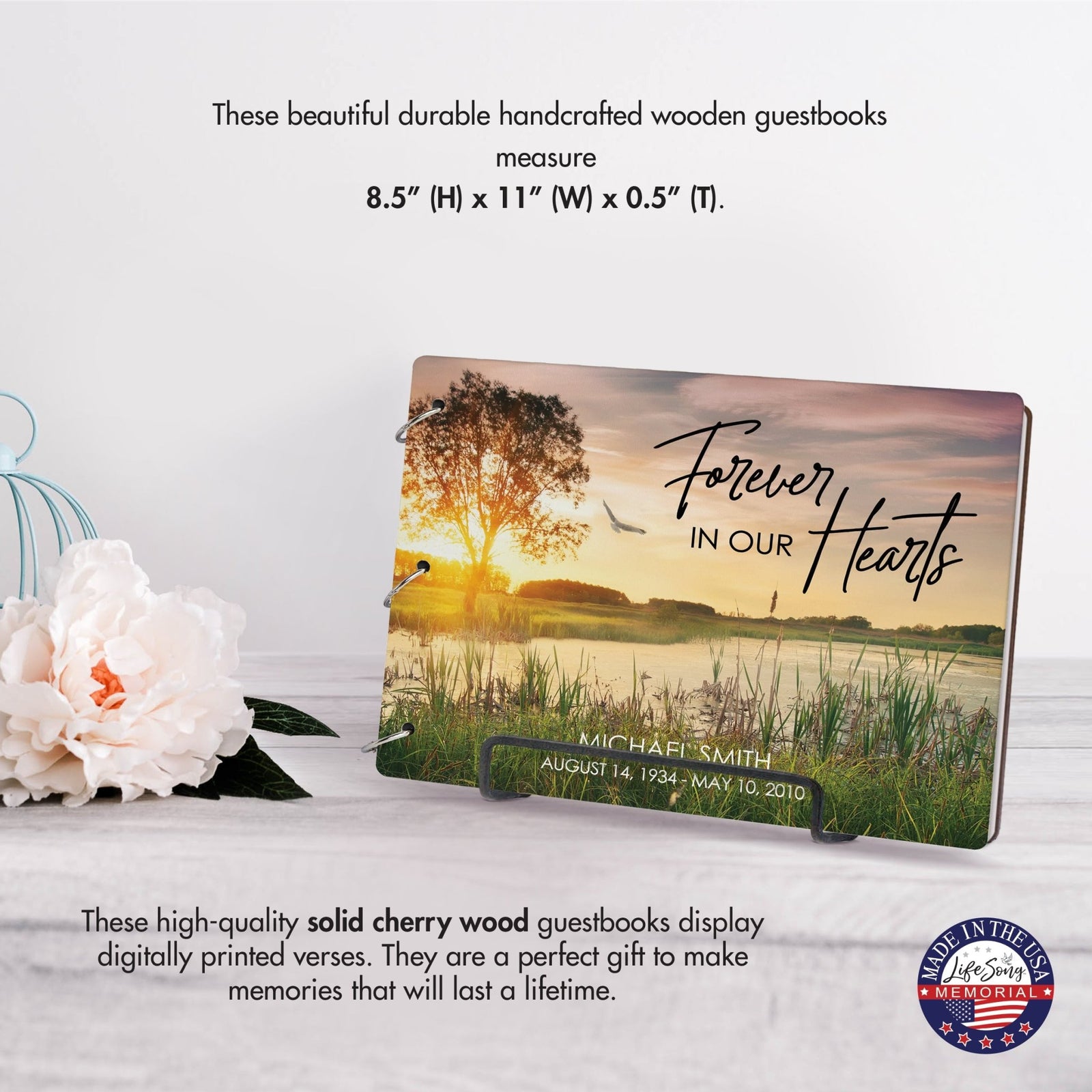 Personalized Celebration Of Life Funeral Guest Books For Memorial Services Registry With Wooden Cover - Forever In Our Hearts - LifeSong Milestones