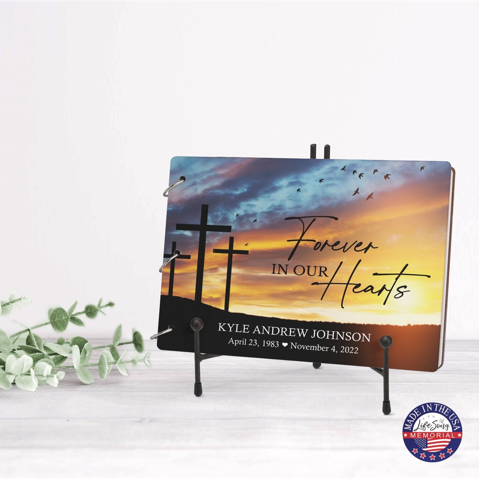 Personalized Celebration Of Life Funeral Guest Books For Memorial Services Registry With Wooden Cover - Forever In Our Hearts - LifeSong Milestones