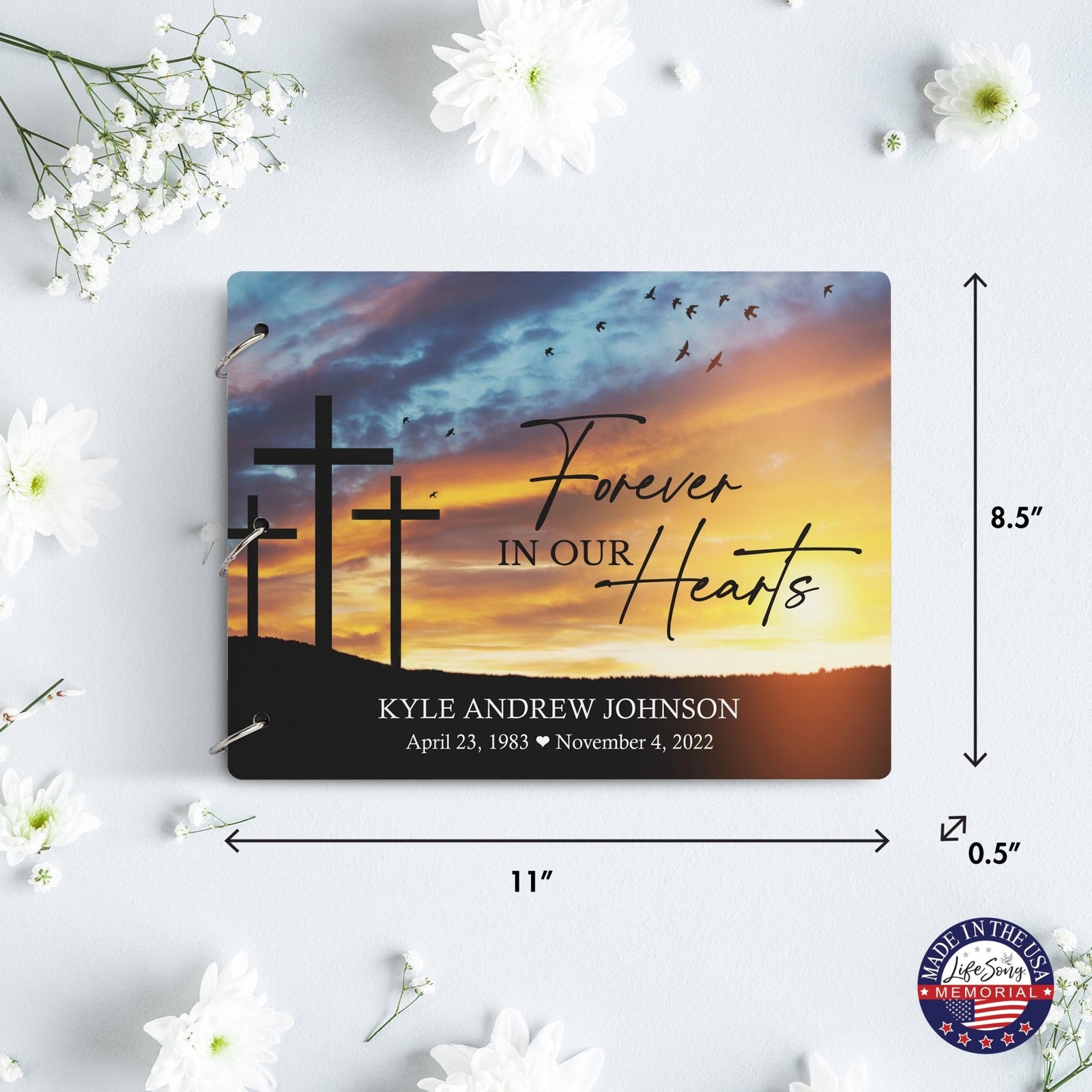 Personalized Celebration Of Life Funeral Guest Books For Memorial Services Registry With Wooden Cover - Forever In Our Hearts - LifeSong Milestones