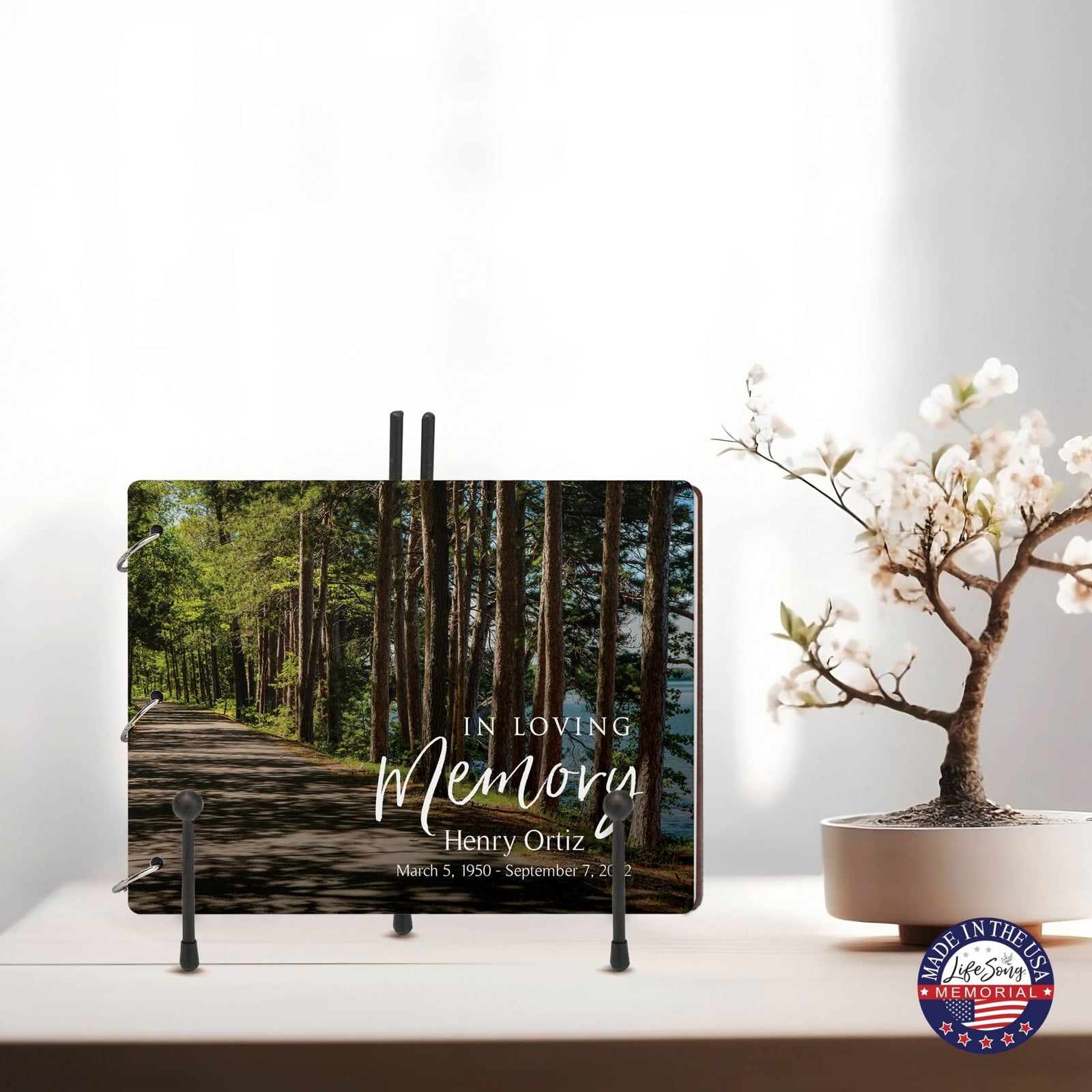 Personalized Celebration Of Life Funeral Guest Books For Memorial Services Registry With Wooden Cover - In Loving Memory - LifeSong Milestones