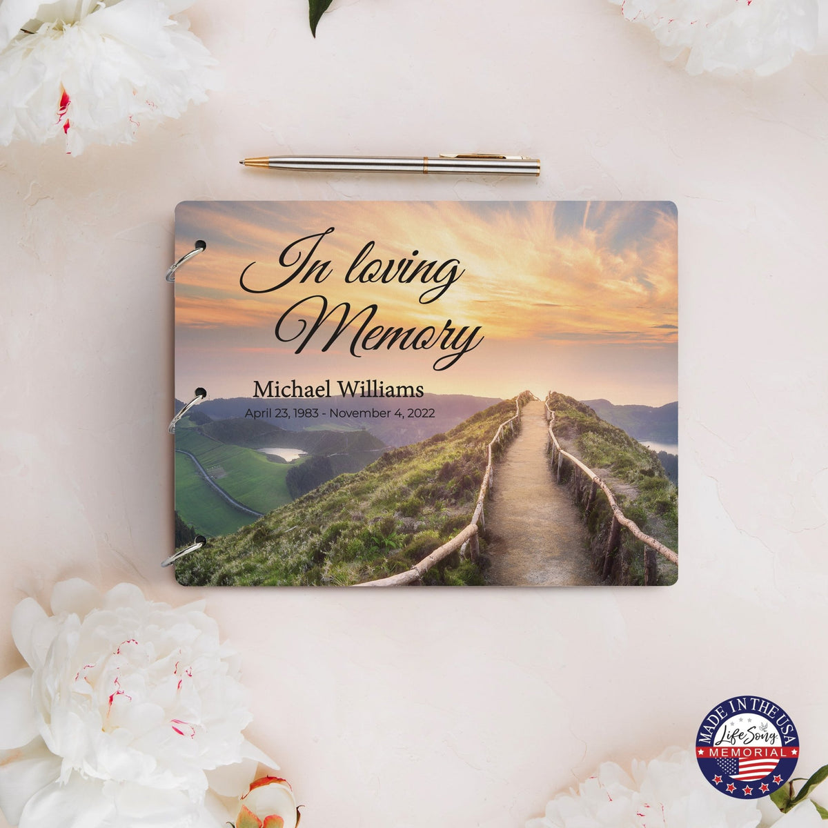 Personalized Celebration Of Life Funeral Guest Books For Memorial Services Registry With Wooden Cover - In Loving Memory - LifeSong Milestones