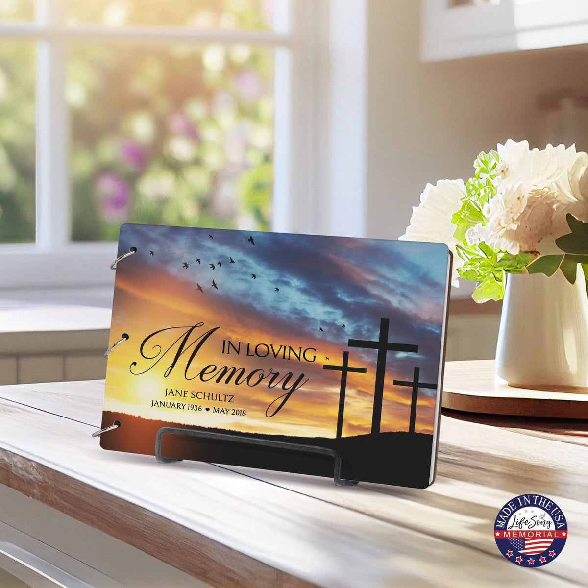 Personalized Celebration Of Life Funeral Guest Books For Memorial Services Registry With Wooden Cover - In Loving Memory - LifeSong Milestones
