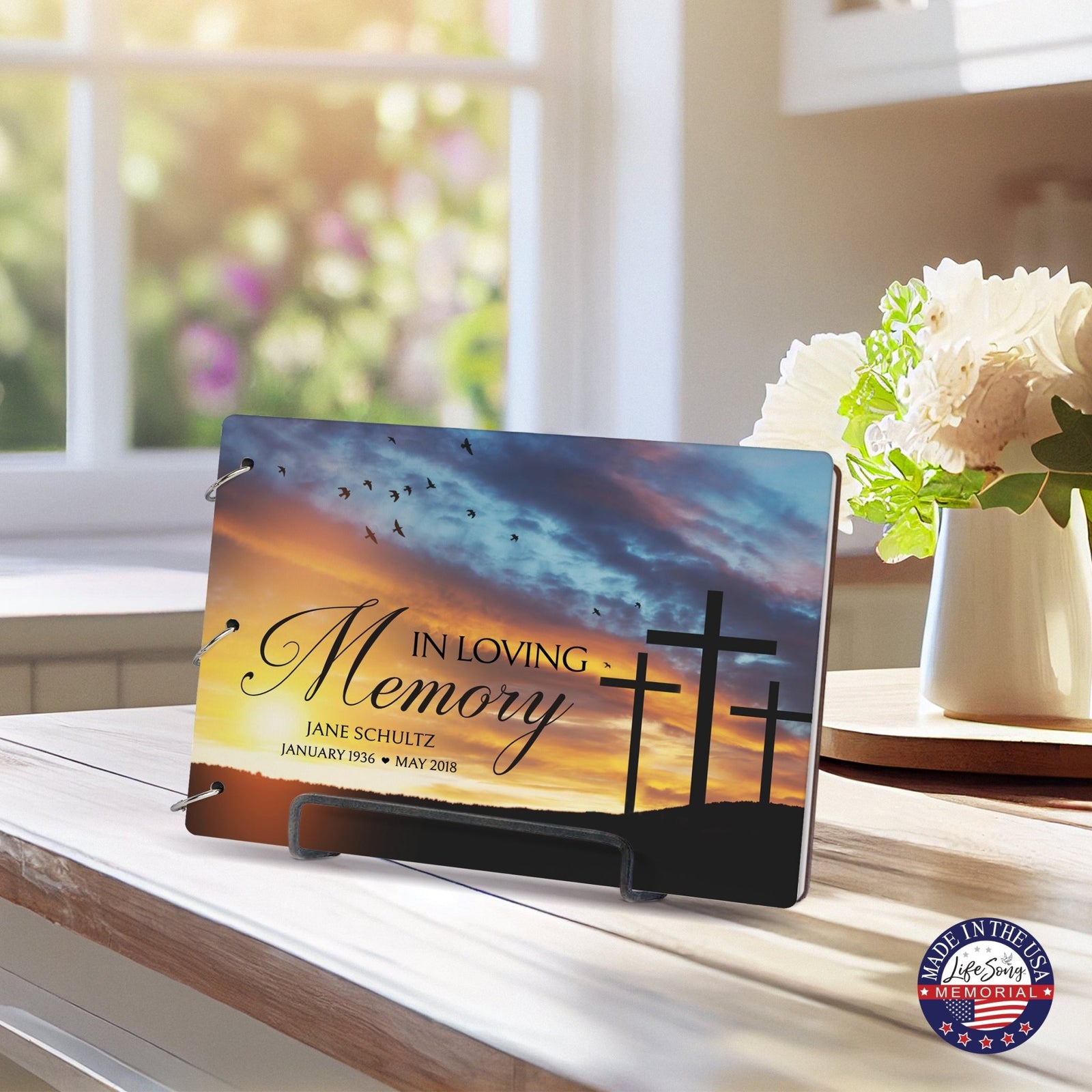 Personalized Celebration Of Life Funeral Guest Books For Memorial Services Registry With Wooden Cover - In Loving Memory - LifeSong Milestones