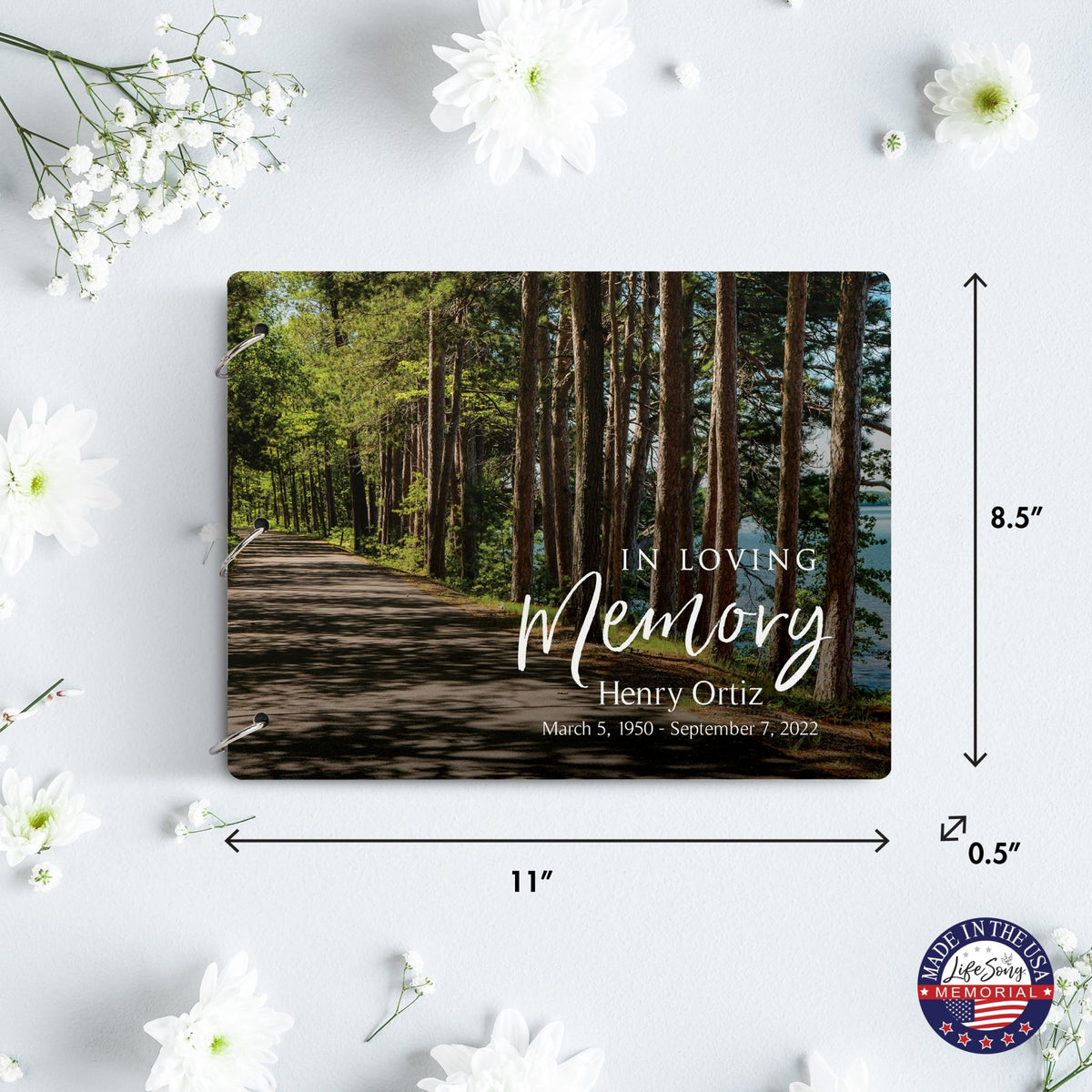 Personalized Celebration Of Life Funeral Guest Books For Memorial Services Registry With Wooden Cover - In Loving Memory - LifeSong Milestones