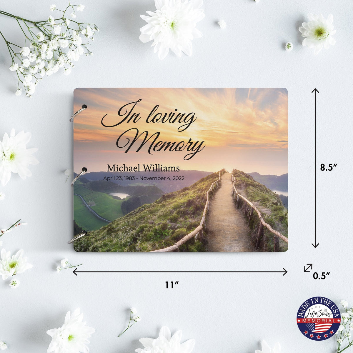 Personalized Celebration Of Life Funeral Guest Books For Memorial Services Registry With Wooden Cover - In Loving Memory - LifeSong Milestones