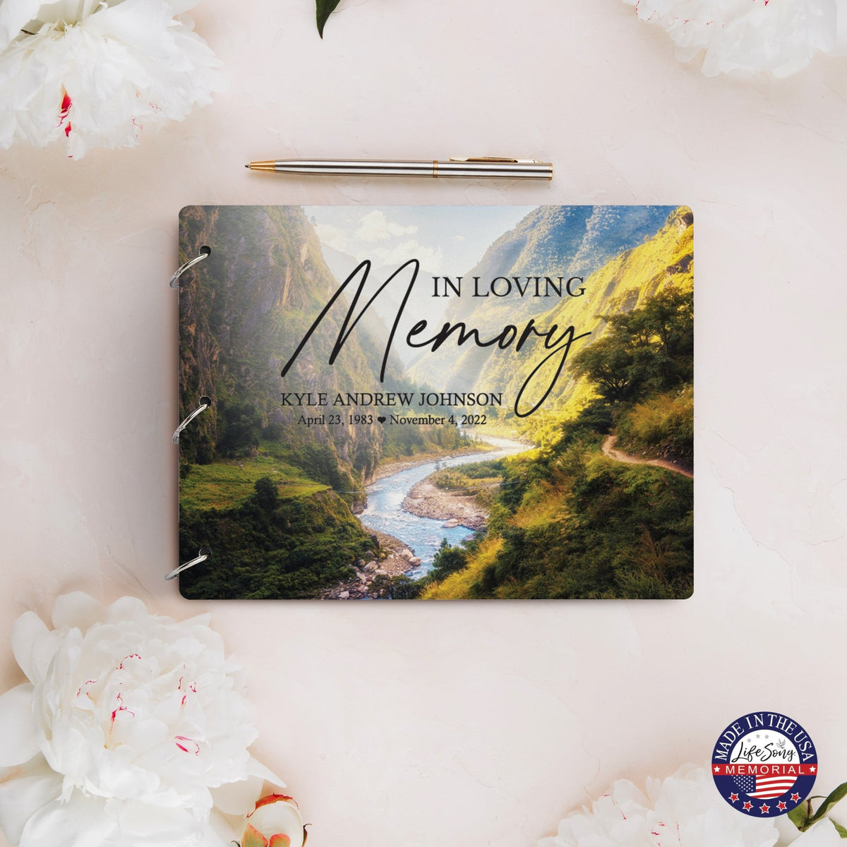 Personalized Celebration Of Life Funeral Guest Books For Memorial Services Registry With Wooden Cover - In Loving Memory - LifeSong Milestones