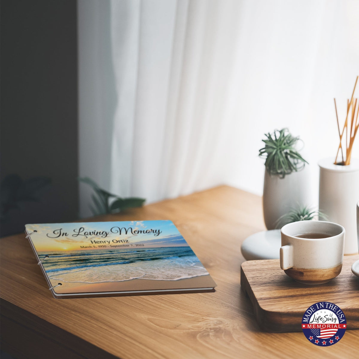 Personalized Celebration Of Life Funeral Guest Books For Memorial Services Registry With Wooden Cover - In Loving Memory - LifeSong Milestones