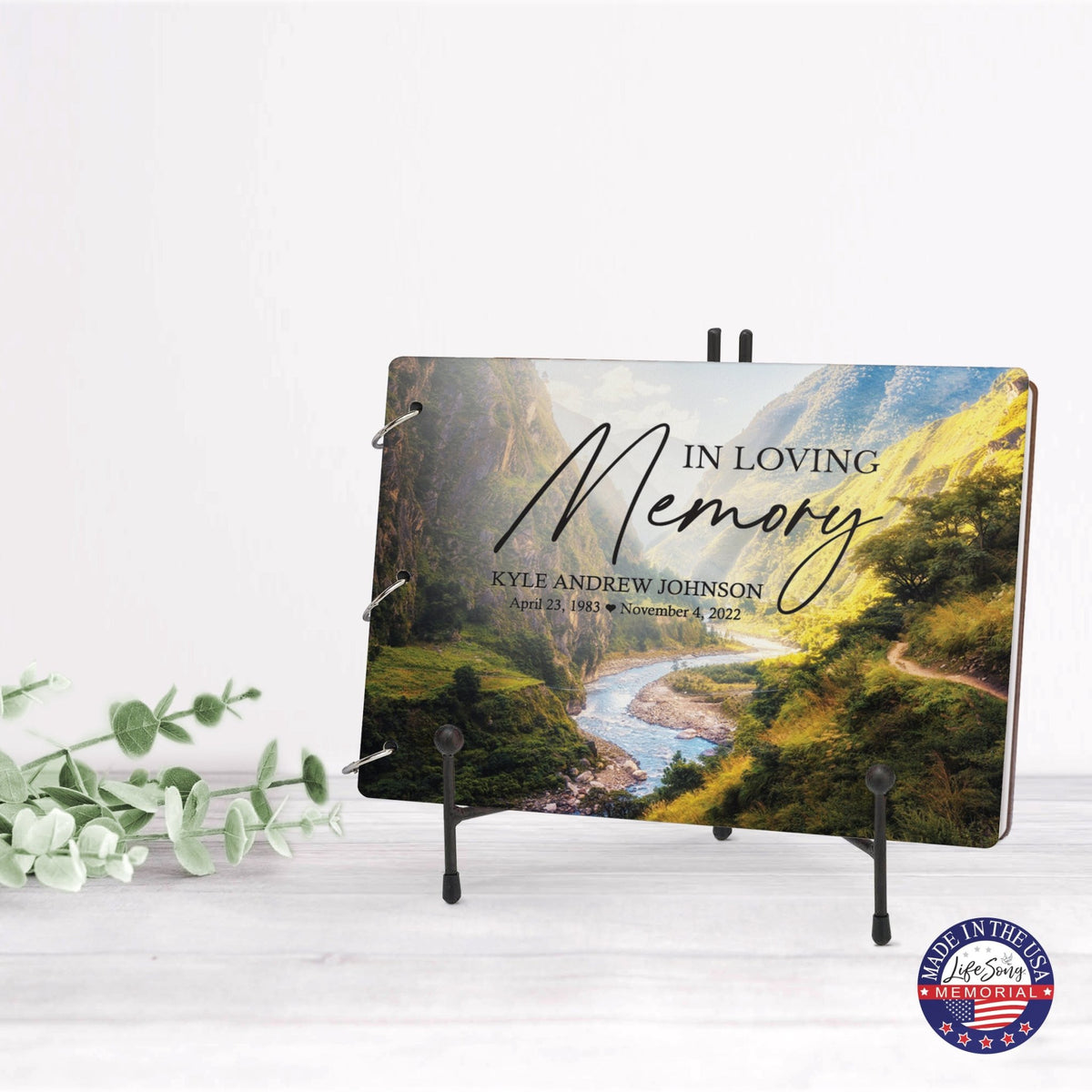 Personalized Celebration Of Life Funeral Guest Books For Memorial Services Registry With Wooden Cover - In Loving Memory - LifeSong Milestones