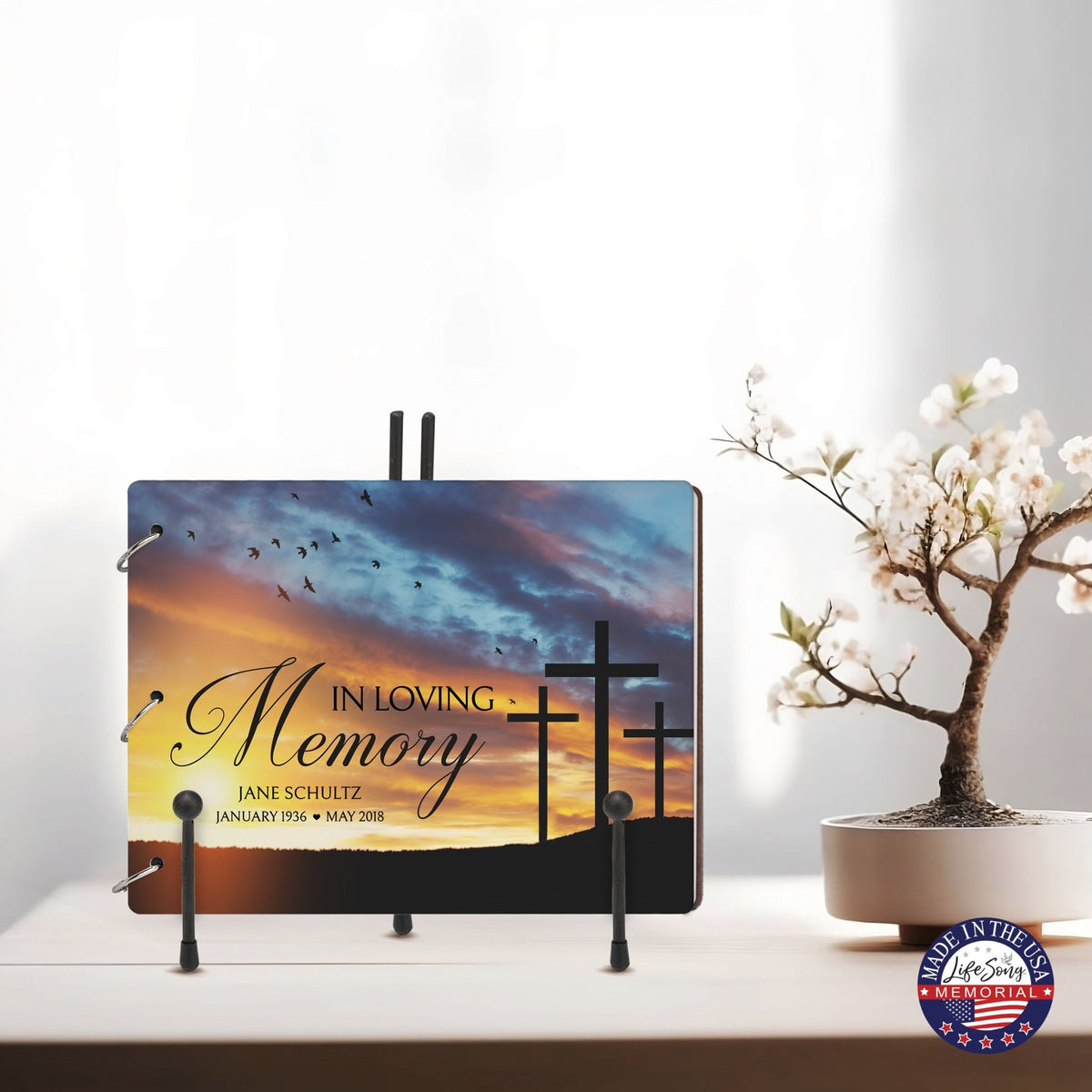 Personalized Celebration Of Life Funeral Guest Books For Memorial Services Registry With Wooden Cover - In Loving Memory - LifeSong Milestones