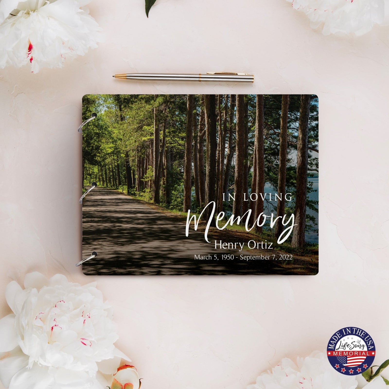 Personalized Celebration Of Life Funeral Guest Books For Memorial Services Registry With Wooden Cover - In Loving Memory - LifeSong Milestones