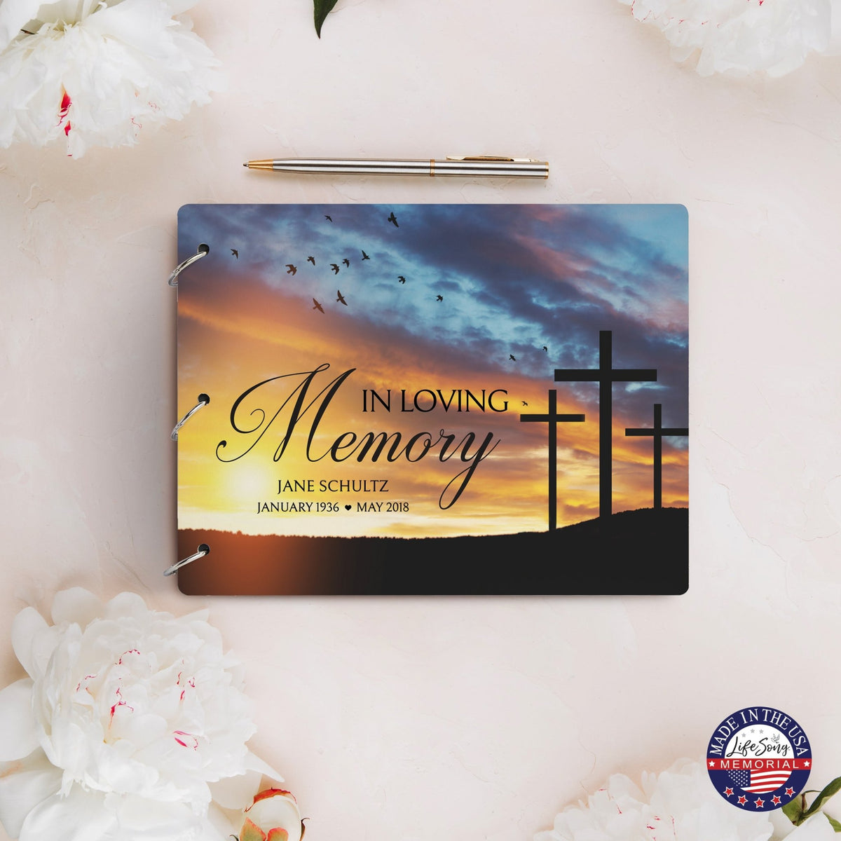 Personalized Celebration Of Life Funeral Guest Books For Memorial Services Registry With Wooden Cover - In Loving Memory - LifeSong Milestones