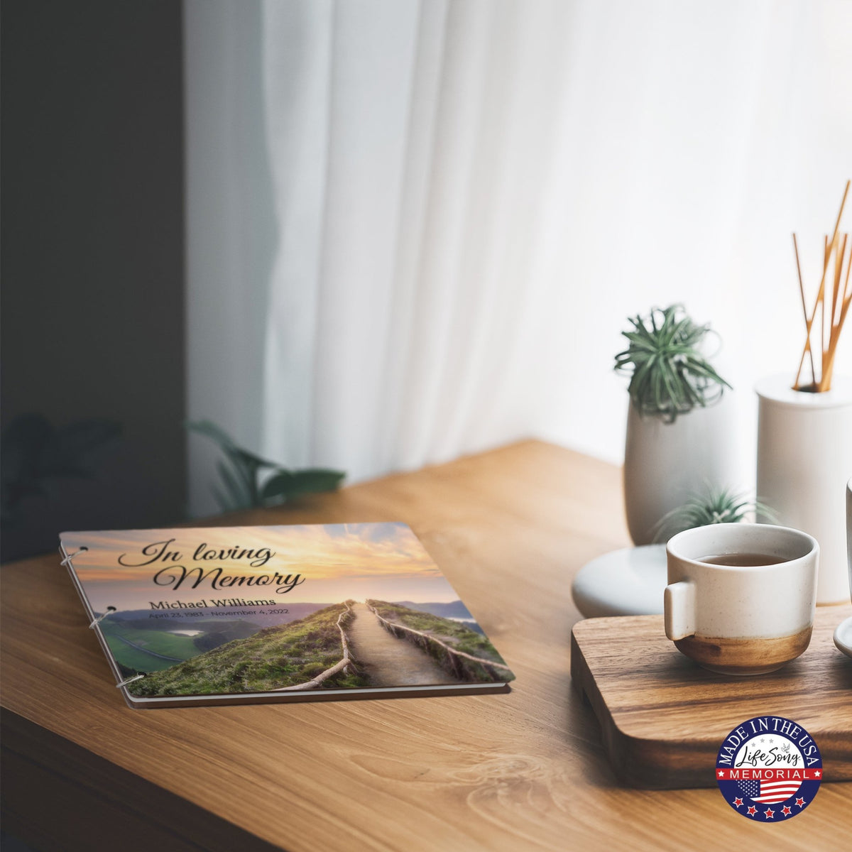 Personalized Celebration Of Life Funeral Guest Books For Memorial Services Registry With Wooden Cover - In Loving Memory - LifeSong Milestones