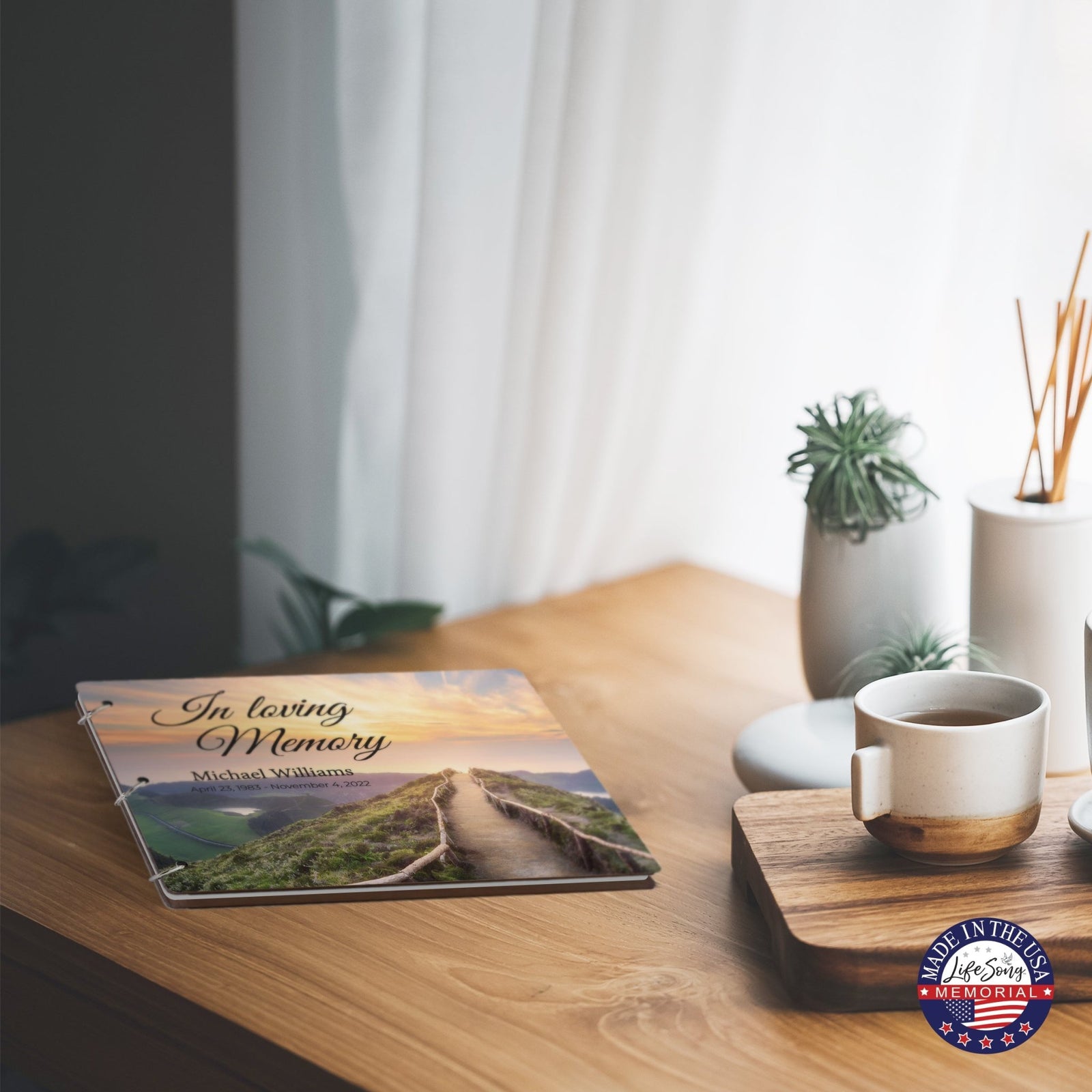 Personalized Celebration Of Life Funeral Guest Books For Memorial Services Registry With Wooden Cover - In Loving Memory - LifeSong Milestones