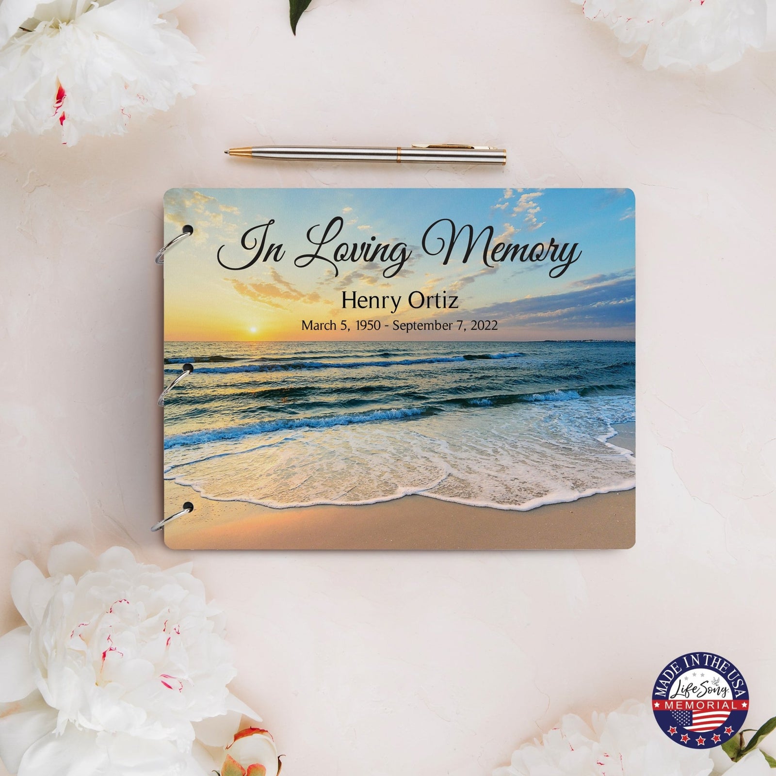 Personalized Celebration Of Life Funeral Guest Books For Memorial Services Registry With Wooden Cover - In Loving Memory - LifeSong Milestones