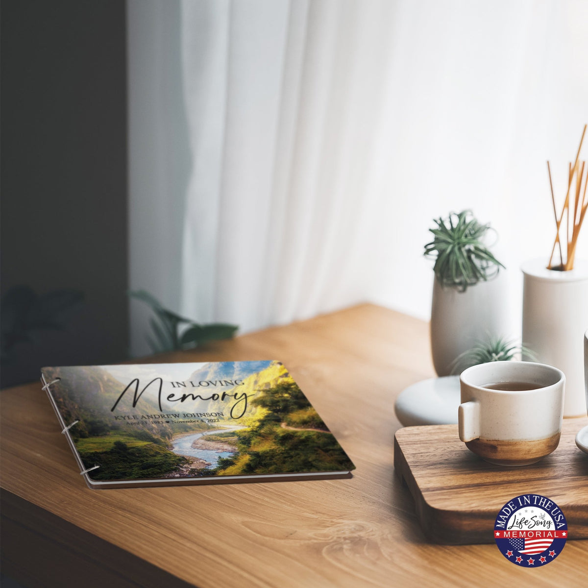 Personalized Celebration Of Life Funeral Guest Books For Memorial Services Registry With Wooden Cover - In Loving Memory - LifeSong Milestones