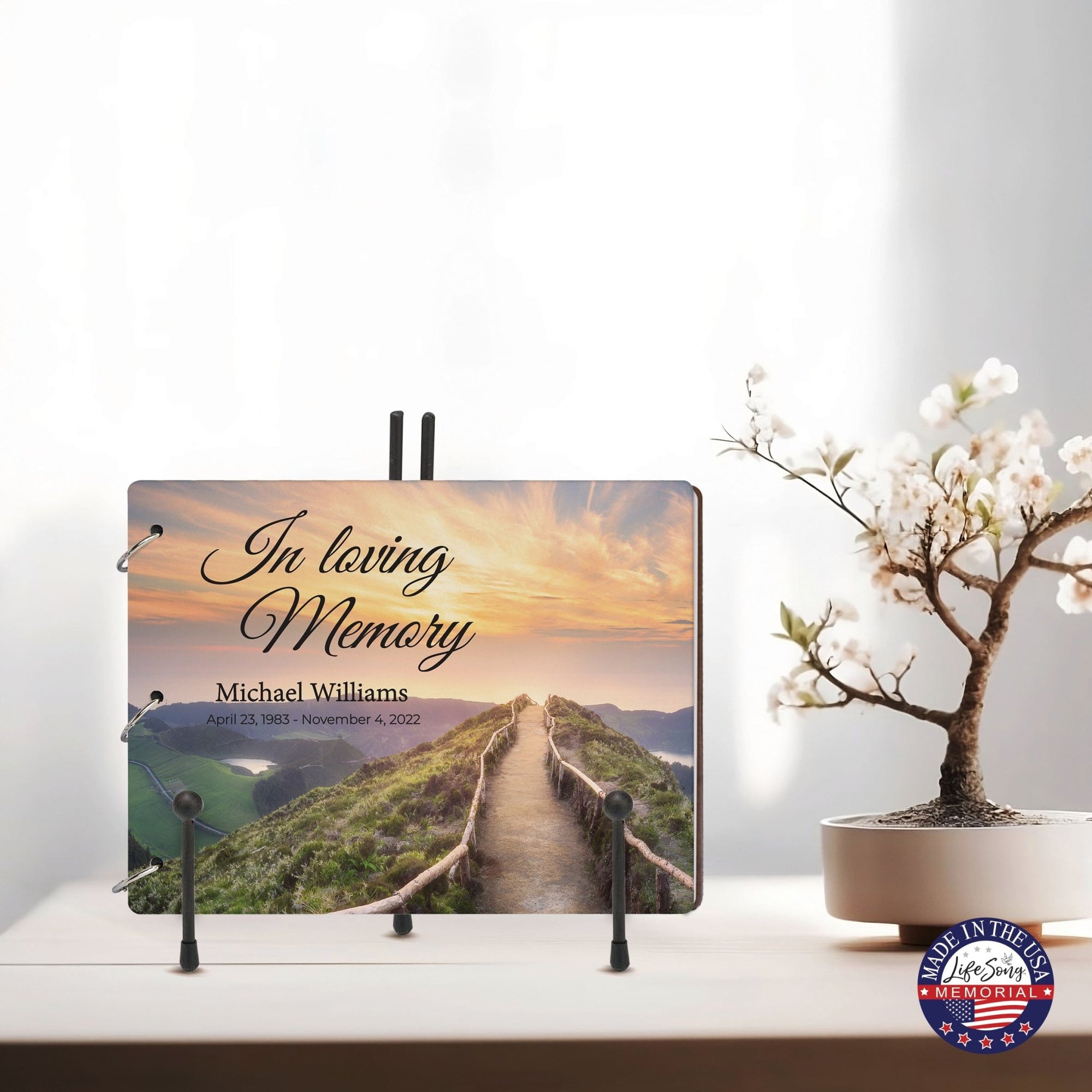 Personalized Celebration Of Life Funeral Guest Books For Memorial Services Registry With Wooden Cover - In Loving Memory - LifeSong Milestones