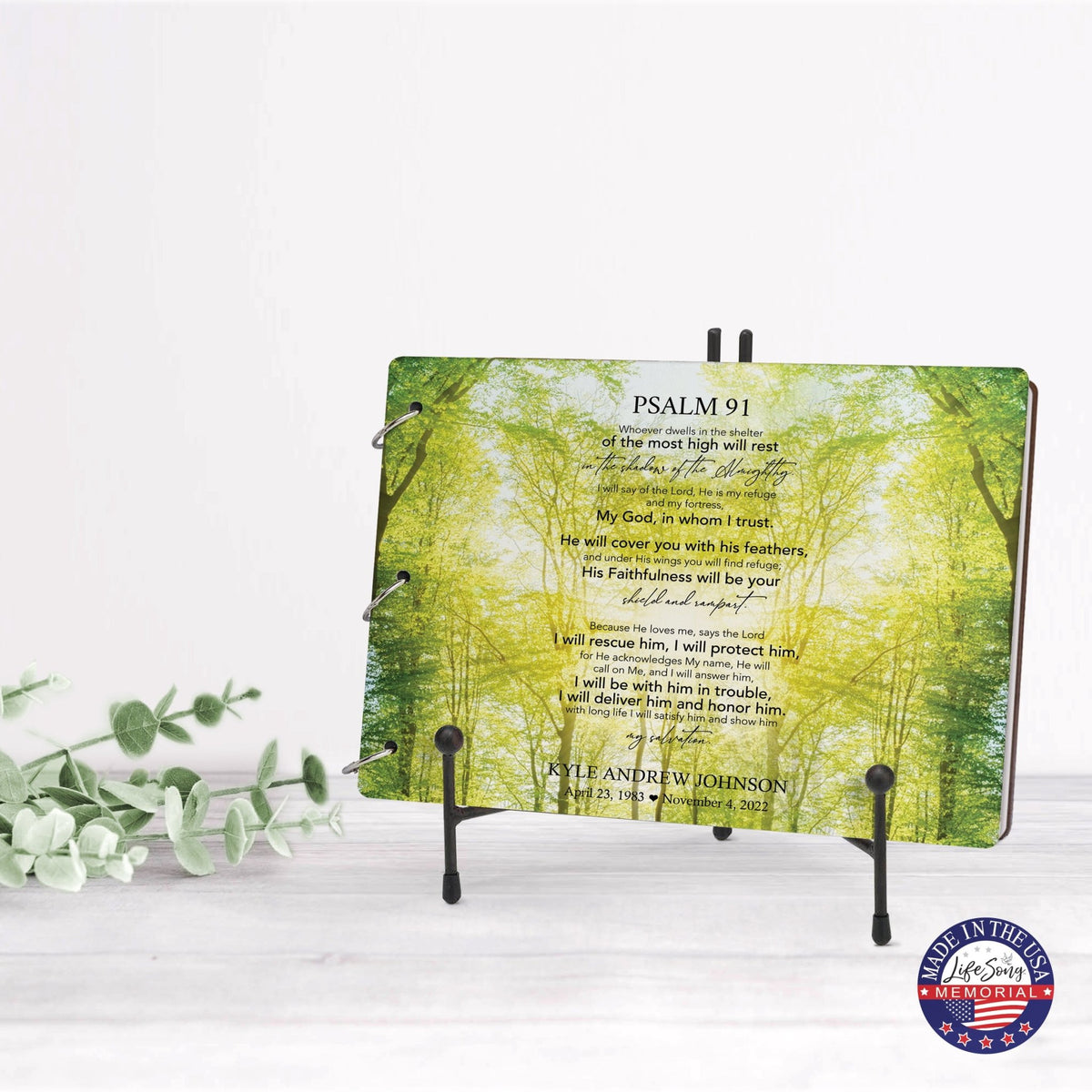 Personalized Celebration Of Life Funeral Guest Books For Memorial Services Registry With Wooden Cover - Psalm 91 - LifeSong Milestones