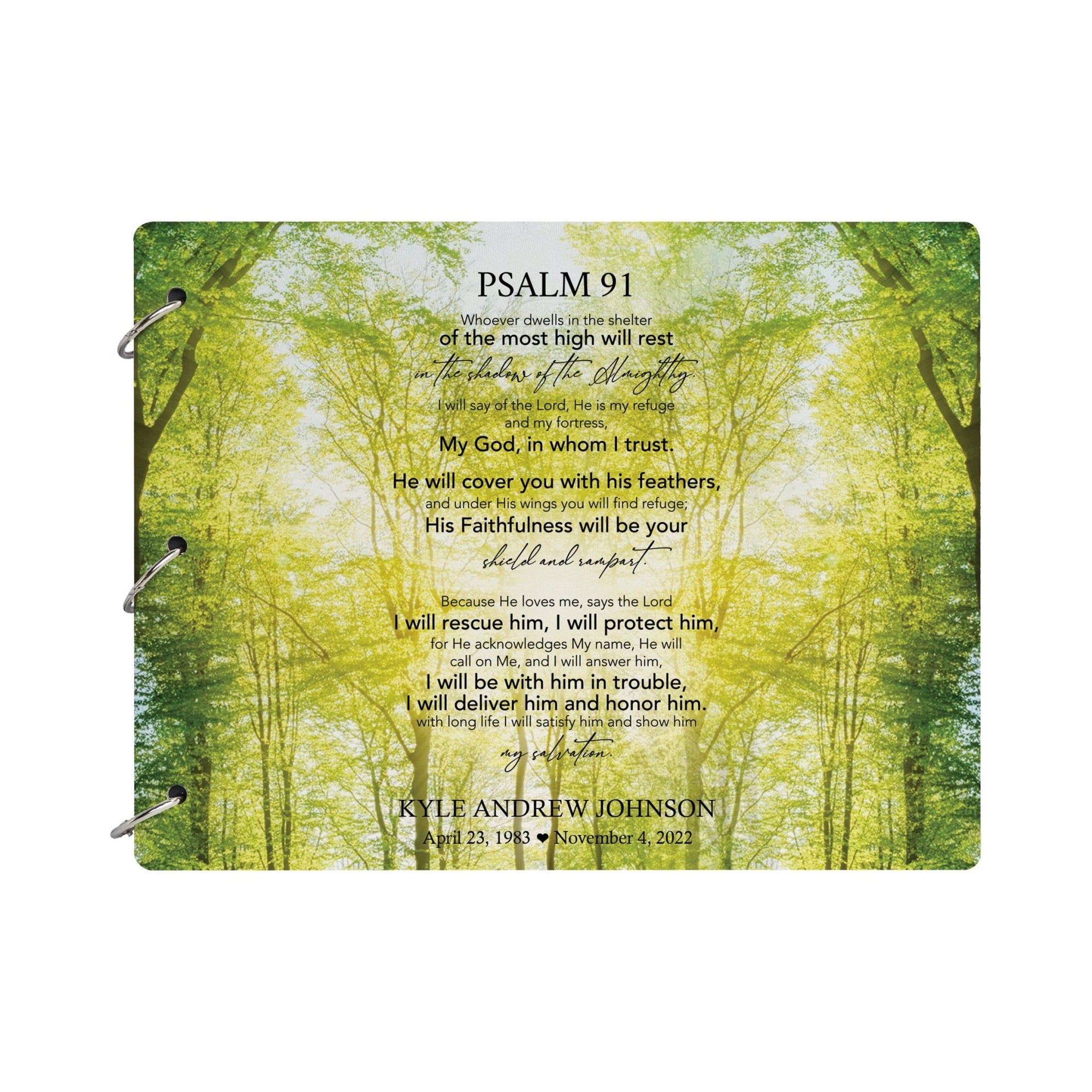 Personalized Celebration Of Life Funeral Guest Books For Memorial Services Registry With Wooden Cover - Psalm 91 - LifeSong Milestones