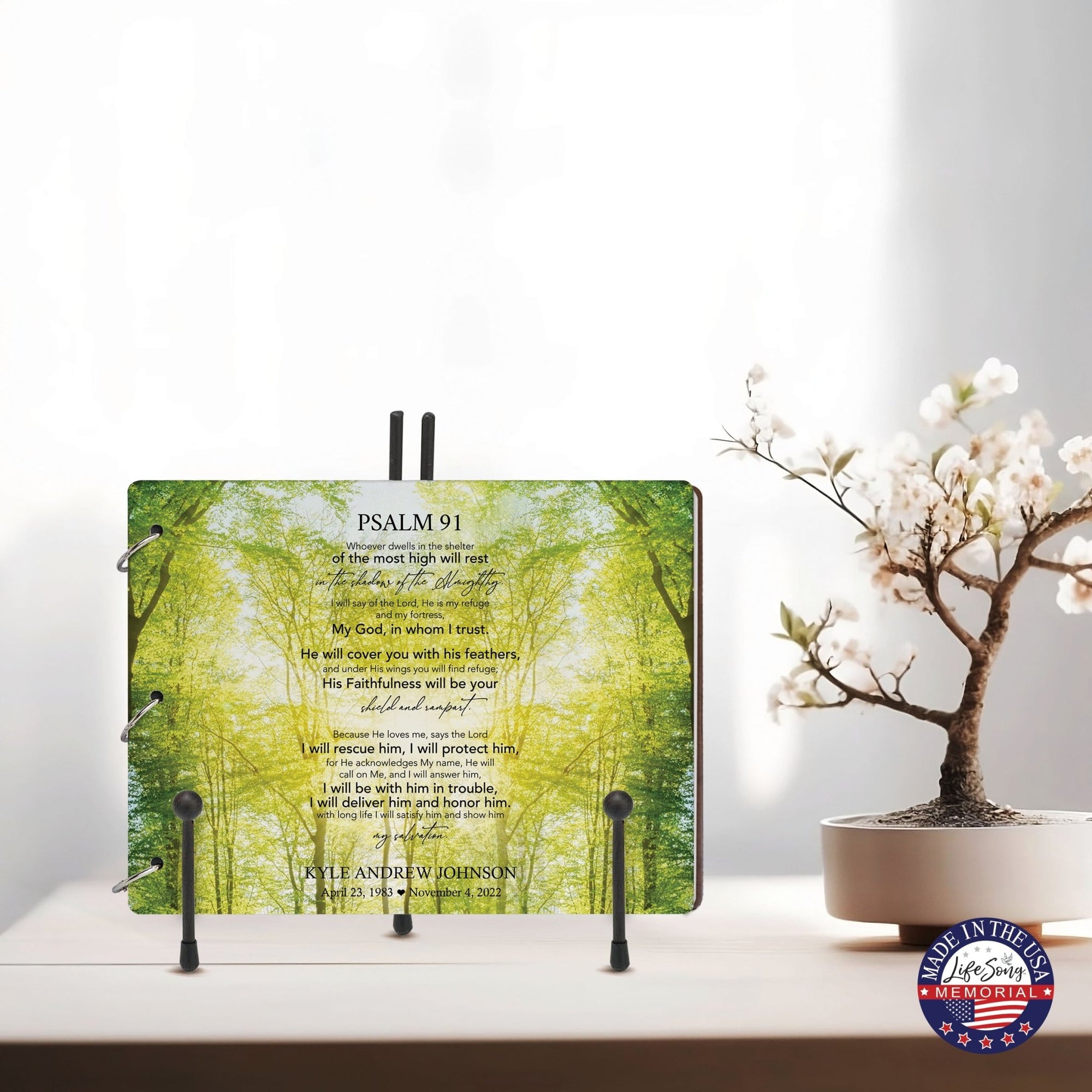 Personalized Celebration Of Life Funeral Guest Books For Memorial Services Registry With Wooden Cover - Psalm 91 - LifeSong Milestones