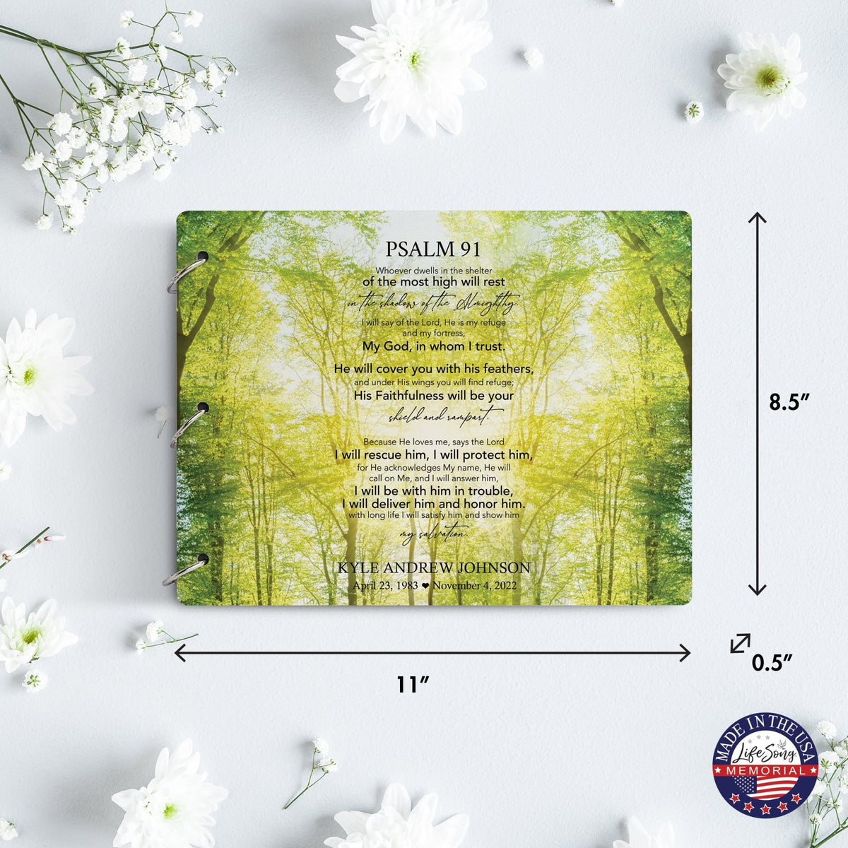 Personalized Celebration Of Life Funeral Guest Books For Memorial Services Registry With Wooden Cover - Psalm 91 - LifeSong Milestones