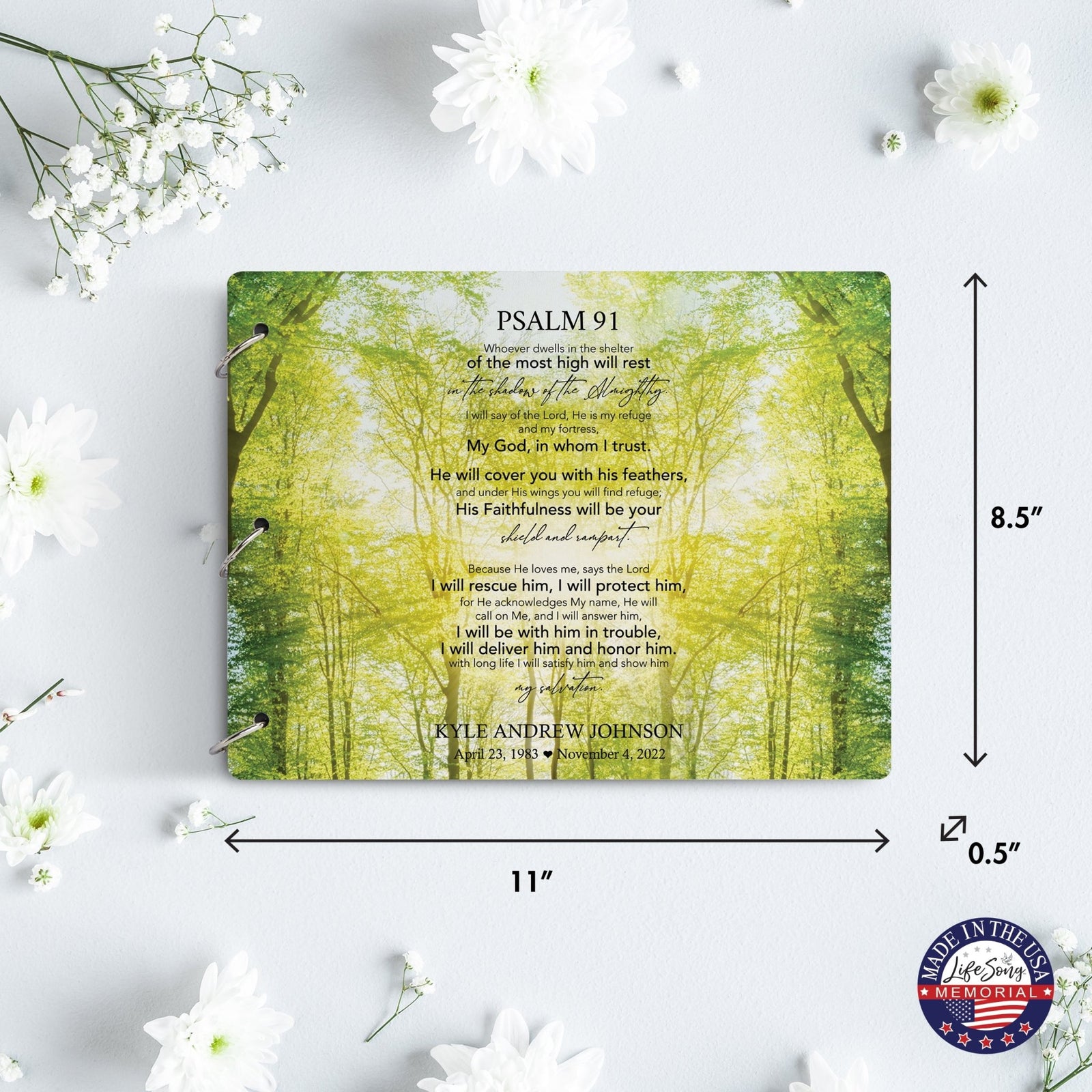 Personalized Celebration Of Life Funeral Guest Books For Memorial Services Registry With Wooden Cover - Psalm 91 - LifeSong Milestones
