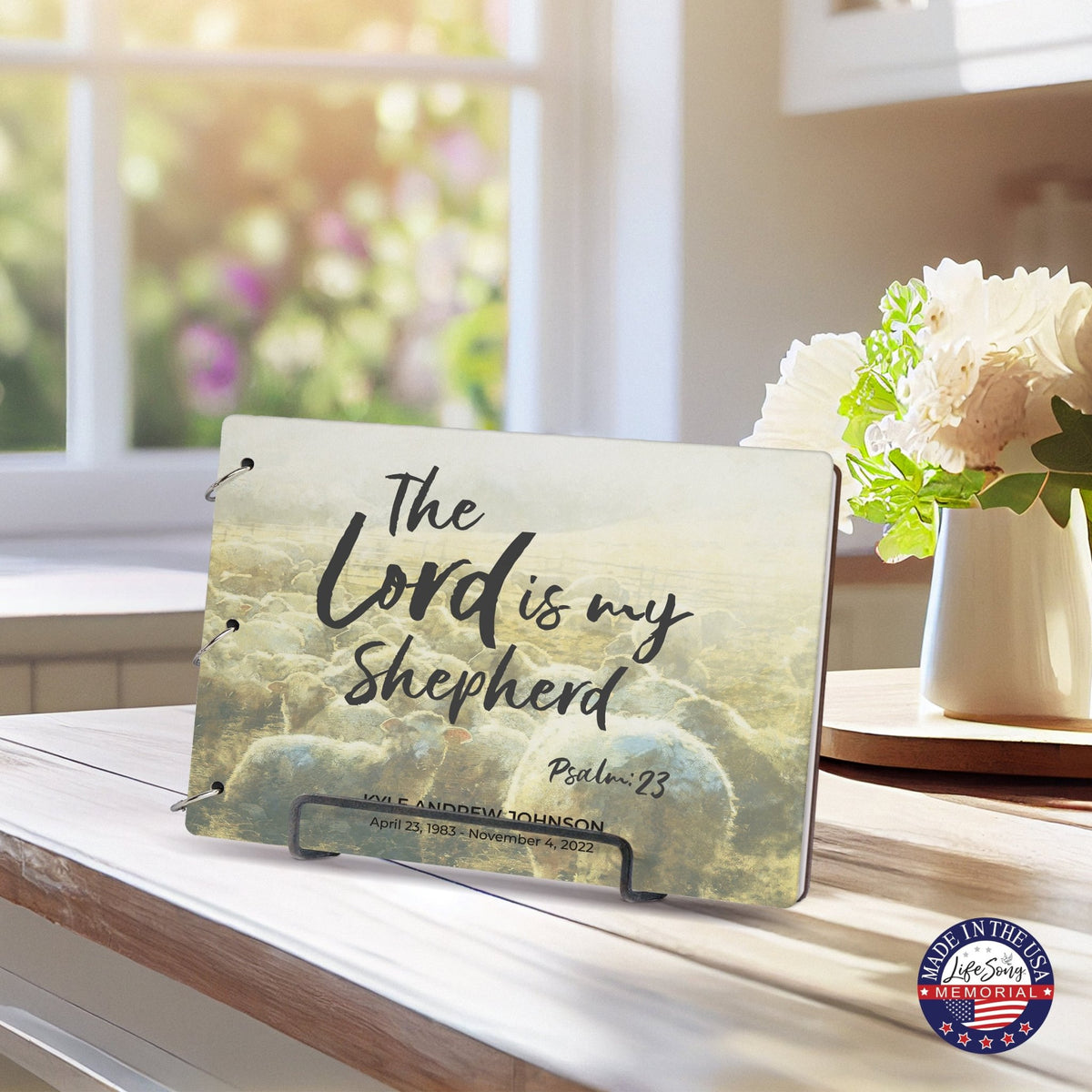 Personalized Celebration Of Life Funeral Guest Books For Memorial Services Registry With Wooden Cover - The Lord Is My Shepherd - LifeSong Milestones