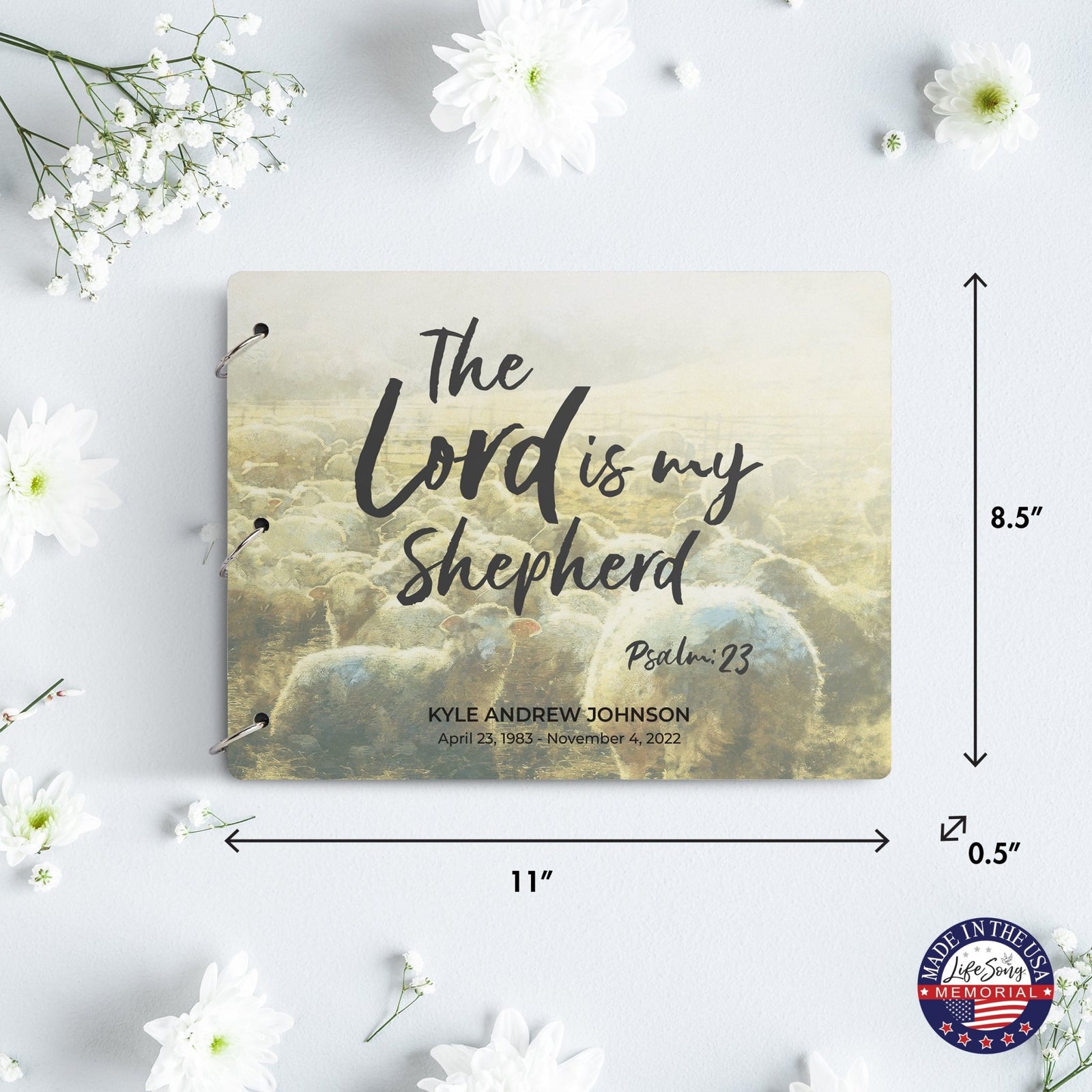 Personalized Celebration Of Life Funeral Guest Books For Memorial Services Registry With Wooden Cover - The Lord Is My Shepherd - LifeSong Milestones