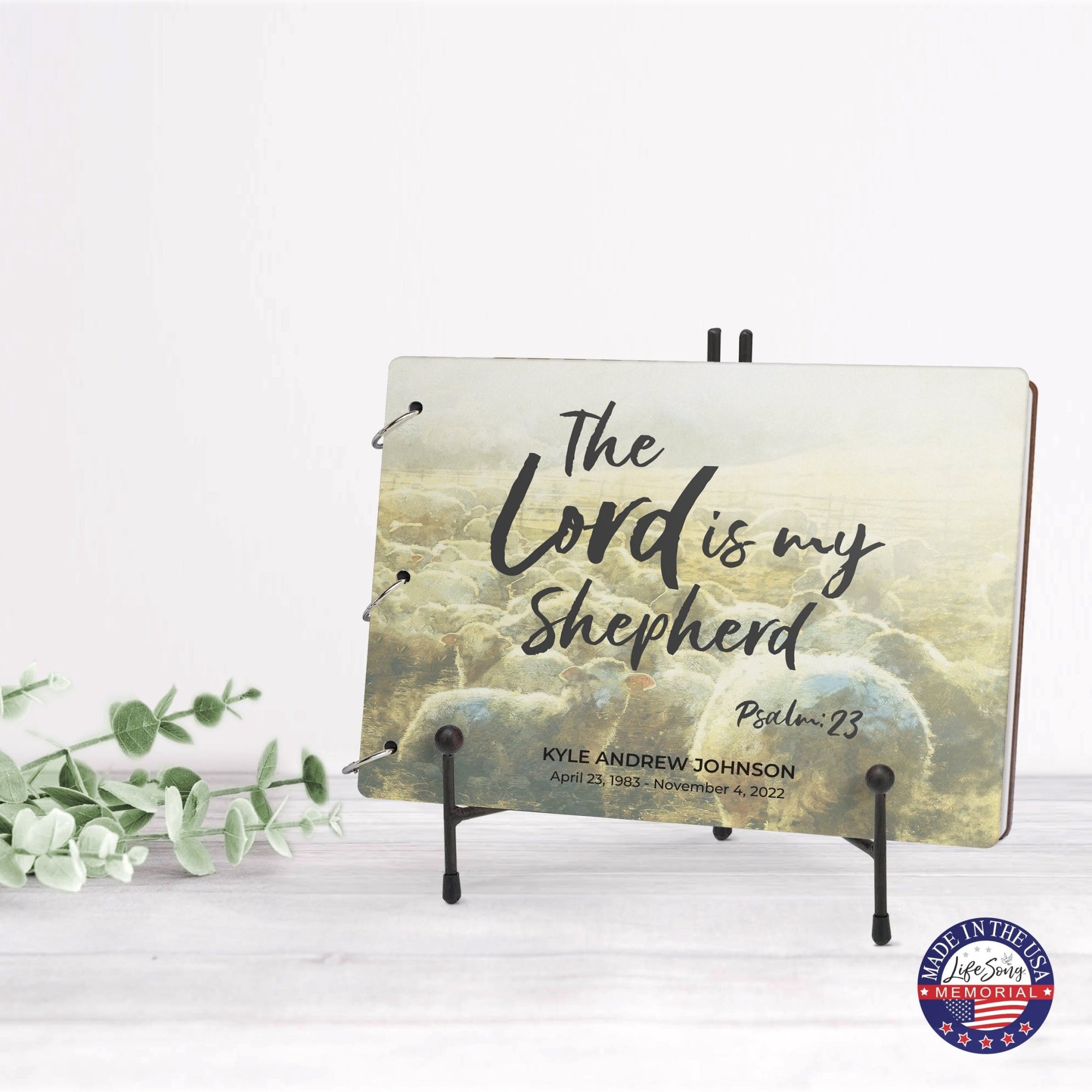 Personalized Celebration Of Life Funeral Guest Books For Memorial Services Registry With Wooden Cover - The Lord Is My Shepherd - LifeSong Milestones